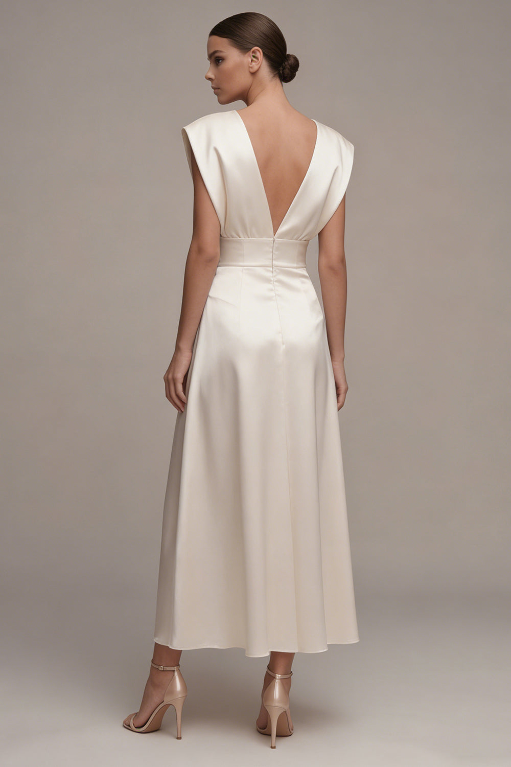 Simple V-Neck A Line Maxi Ivory Bridal Dress