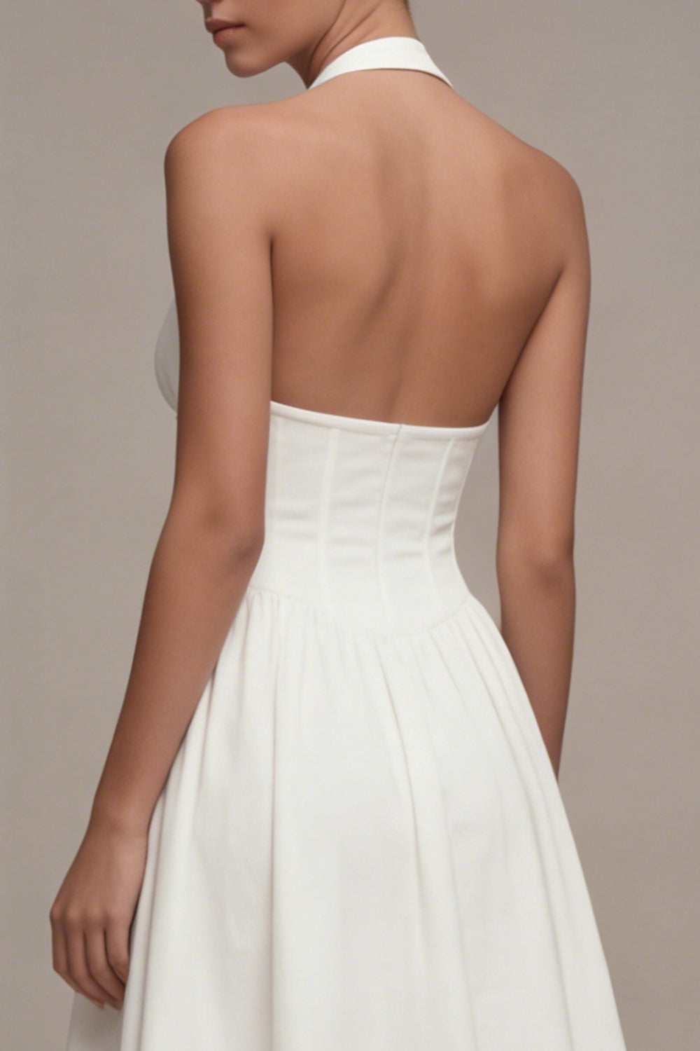 A Line Halter Corset Midi White Bridal Dress