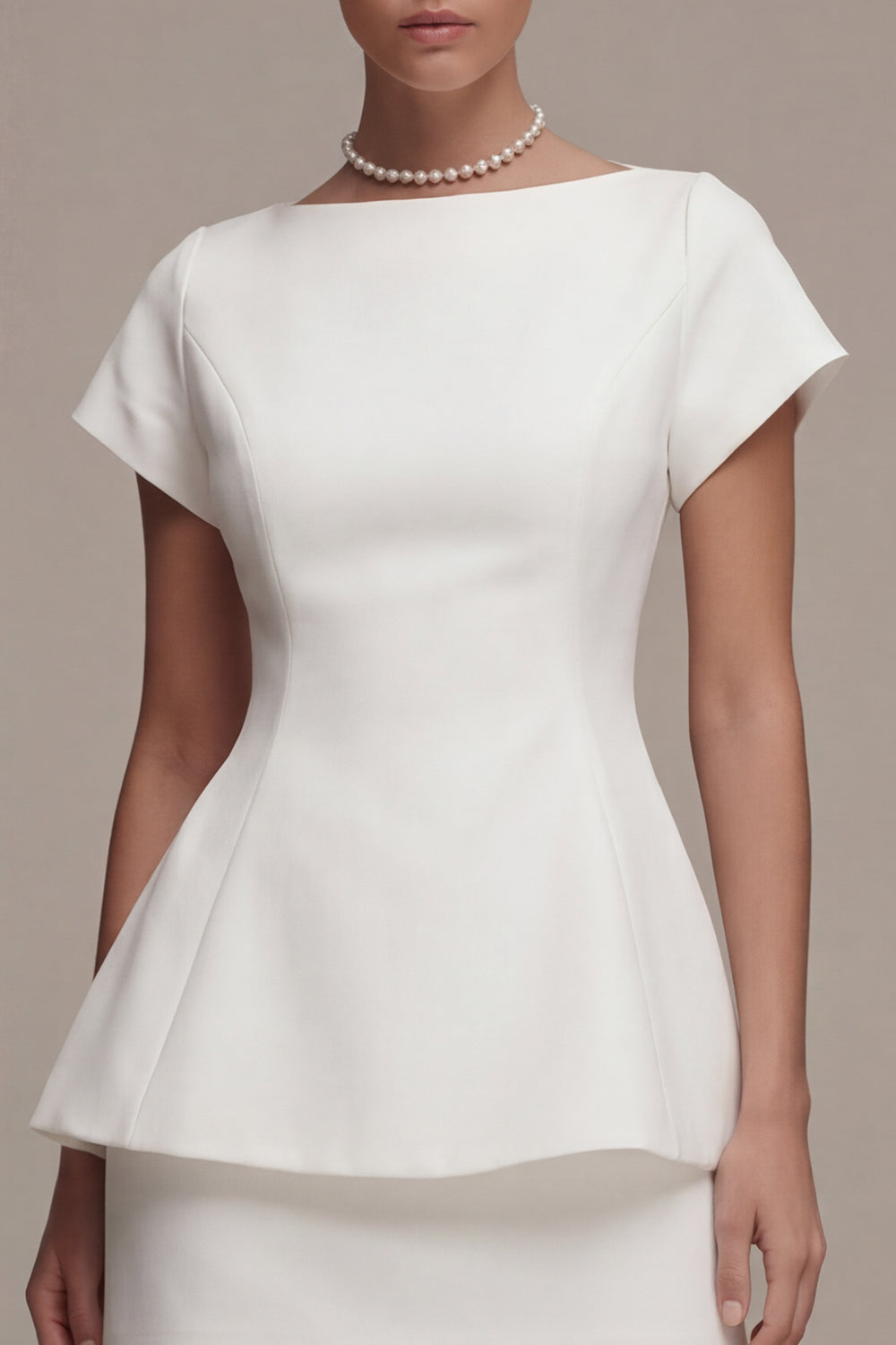 White 2 Piece Short Sleeves Bateau Neck Graduation Dress