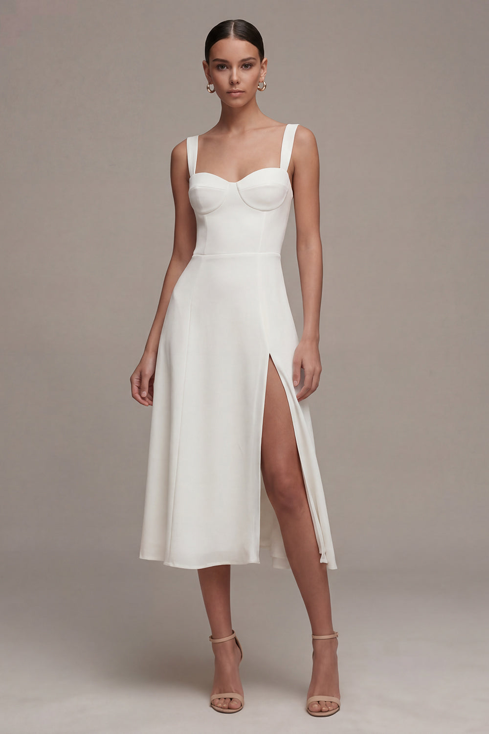 A Line Maxi Ivory Thick Straps Engagement Dress with Slit