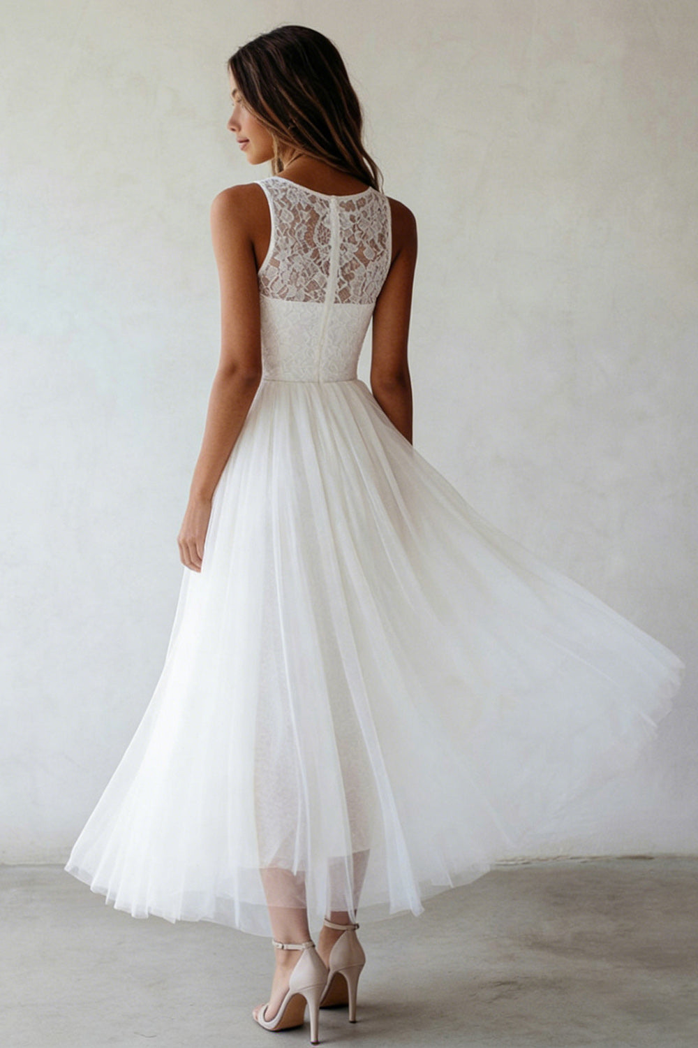 White A Line Floral Maxi Lace Engagement Dress