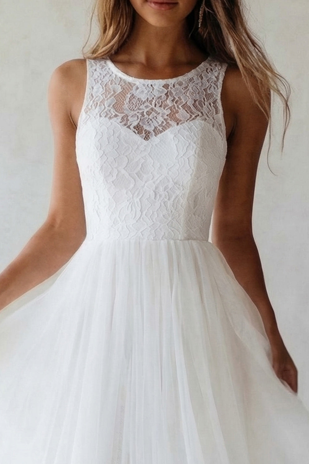 White A Line Floral Maxi Lace Engagement Dress