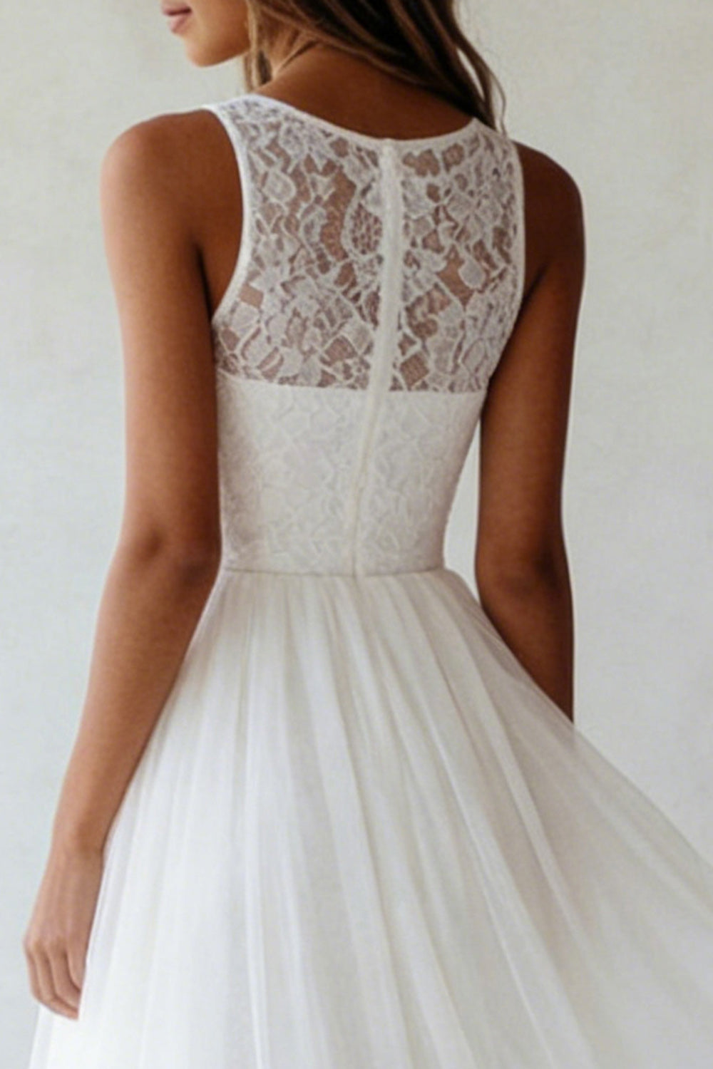 White A Line Floral Maxi Lace Engagement Dress