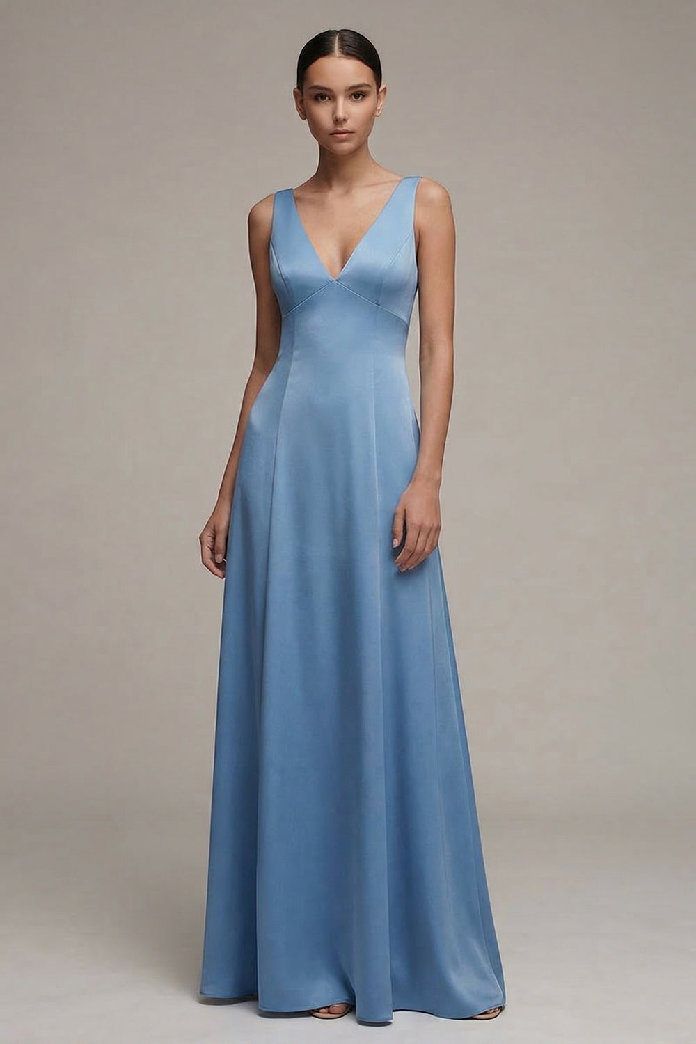 Simple A Line White V-Neck Maxi Engagement Dress
