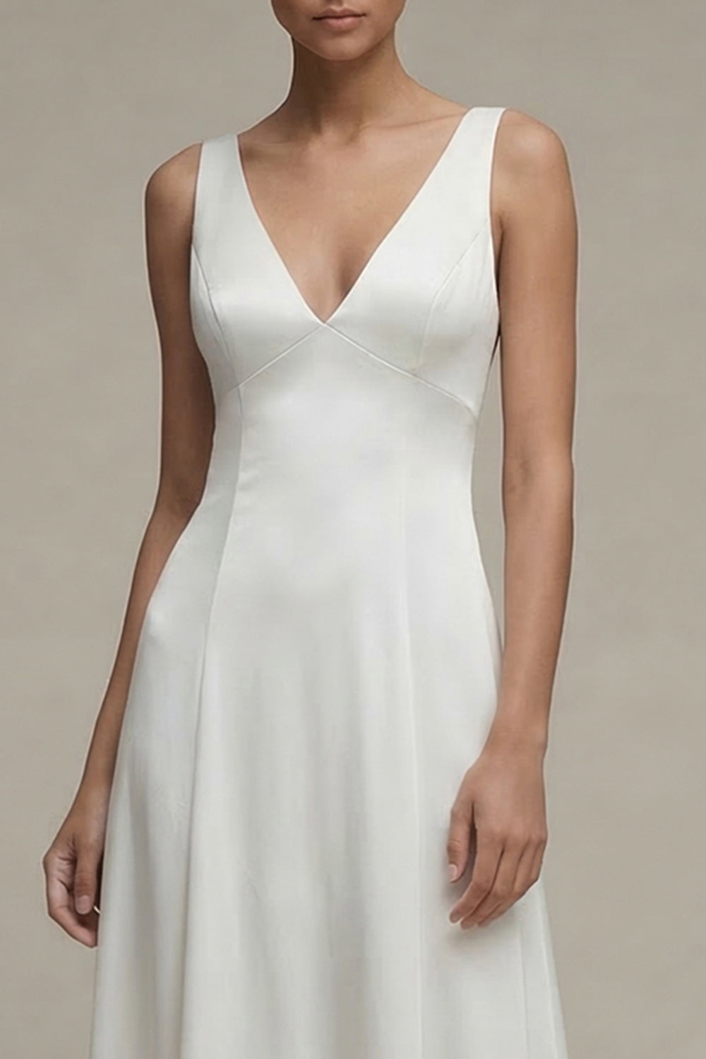Simple A Line White V-Neck Maxi Engagement Dress