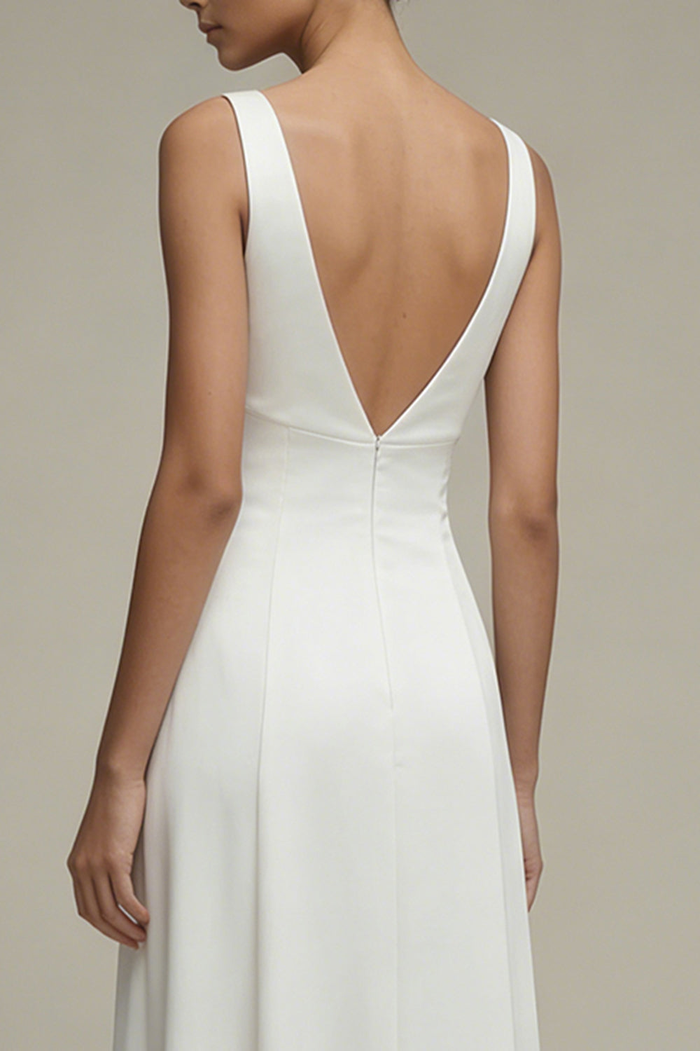 Simple A Line White V-Neck Maxi Engagement Dress