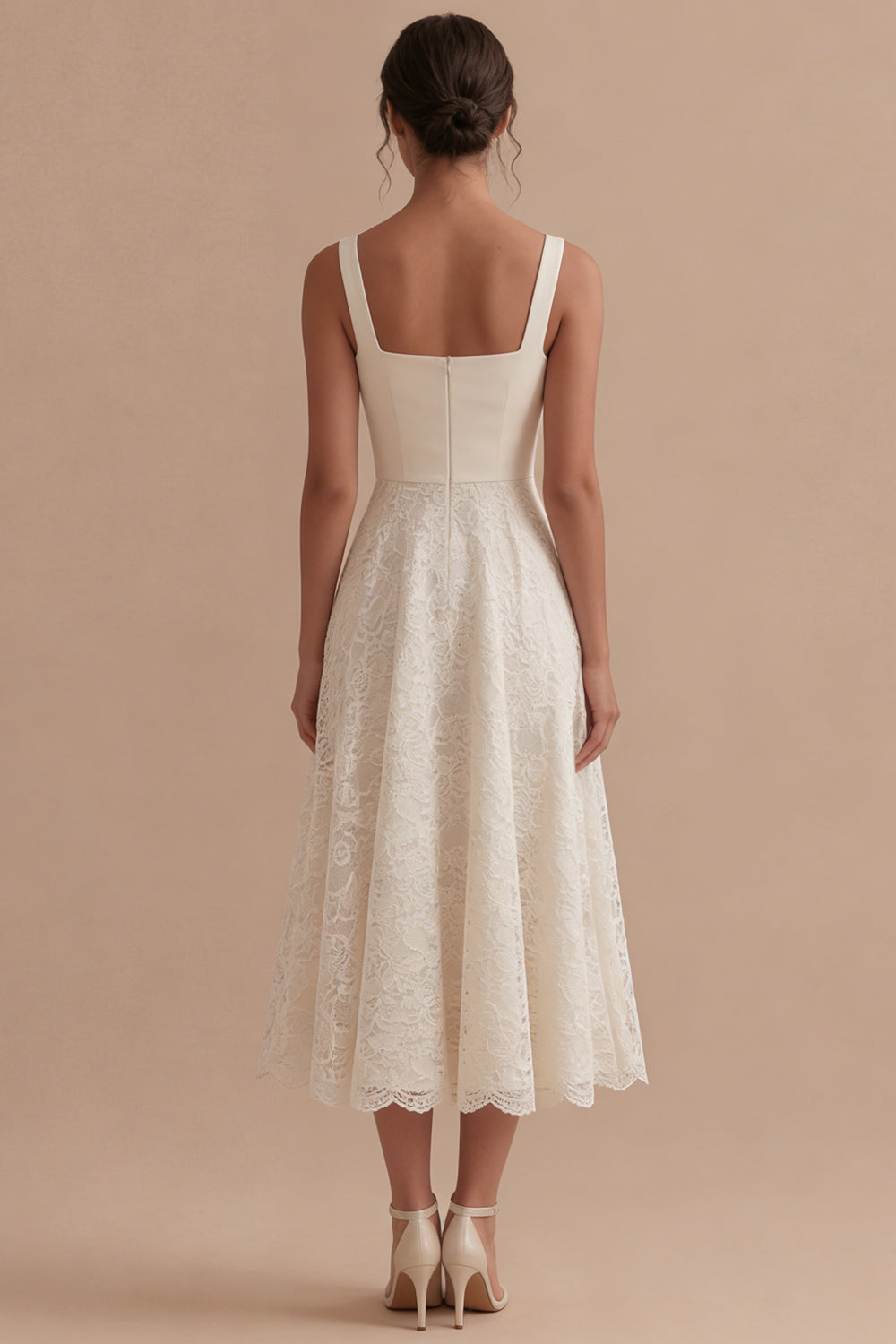 Square Neck Ivory Floral A Line Maxi Boho Lace Engagement Dress