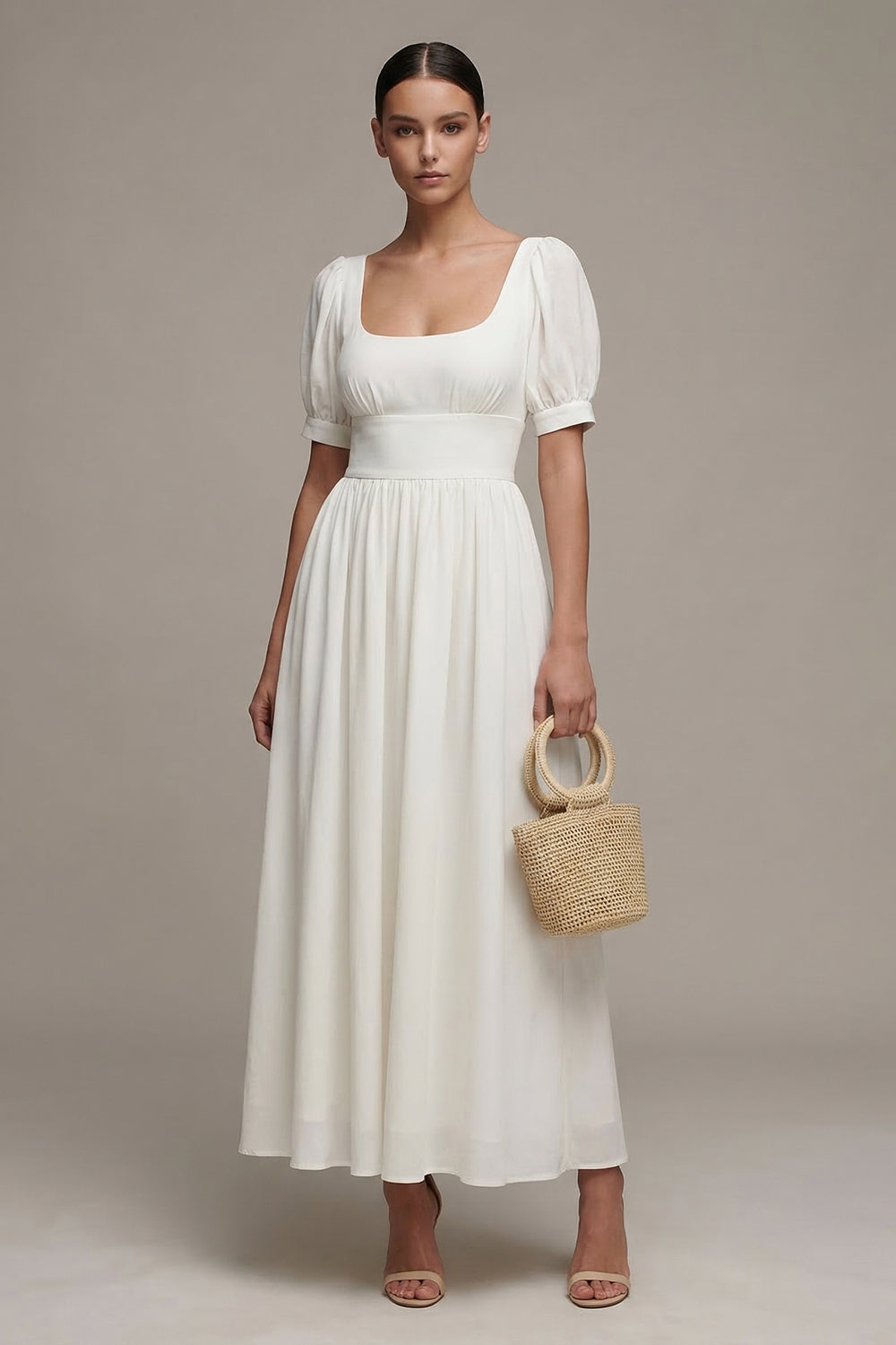 Maxi White Short Sleeves A Line Engagement Dress
