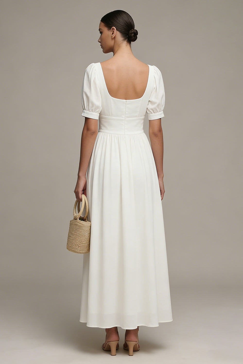 Maxi White Short Sleeves A Line Engagement Dress