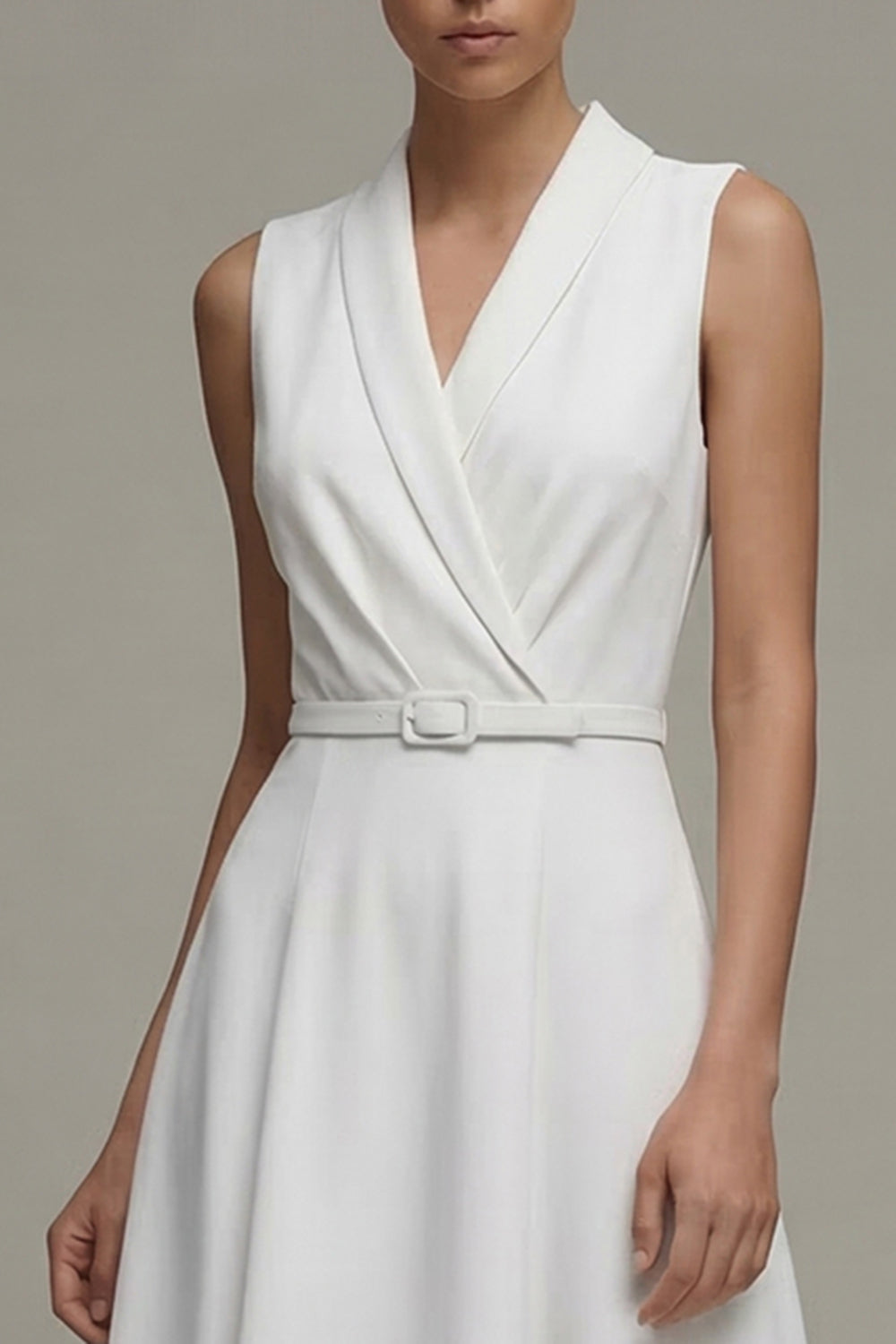 Simple White Midi A Line Shawl Lapel Engagement Dress