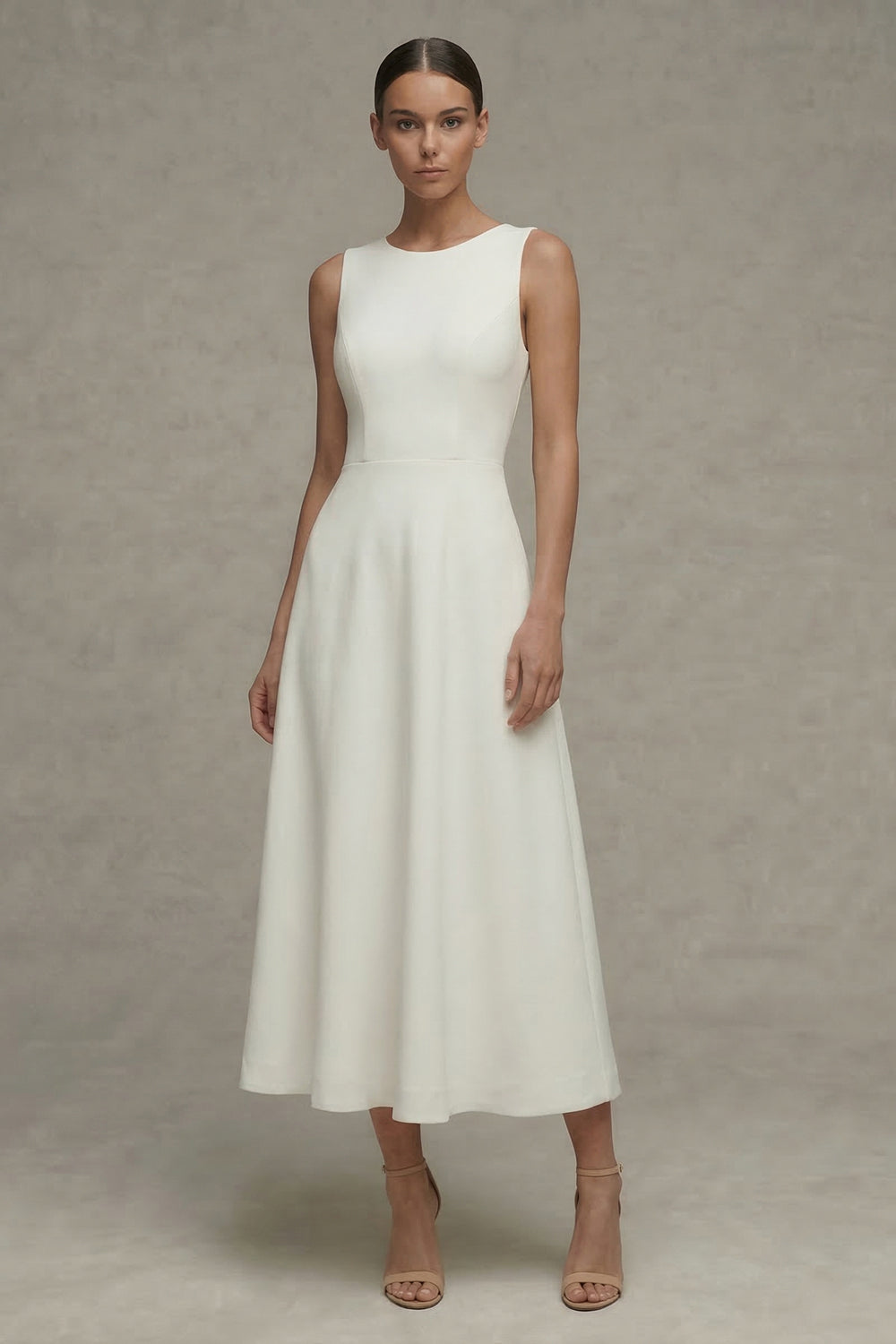Simple White A Line Round Neck Maxi Engagement Dress