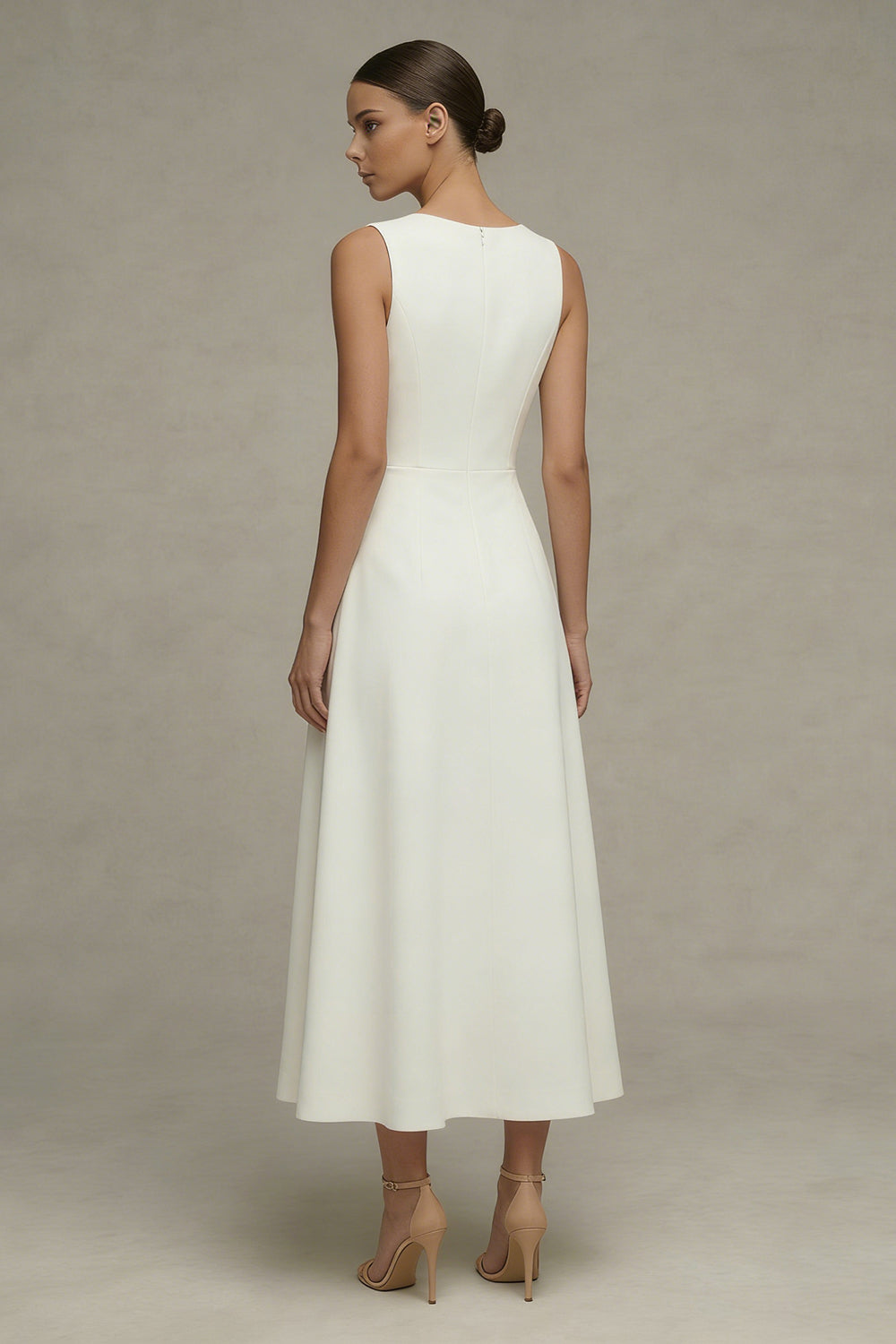 Simple White A Line Round Neck Maxi Engagement Dress