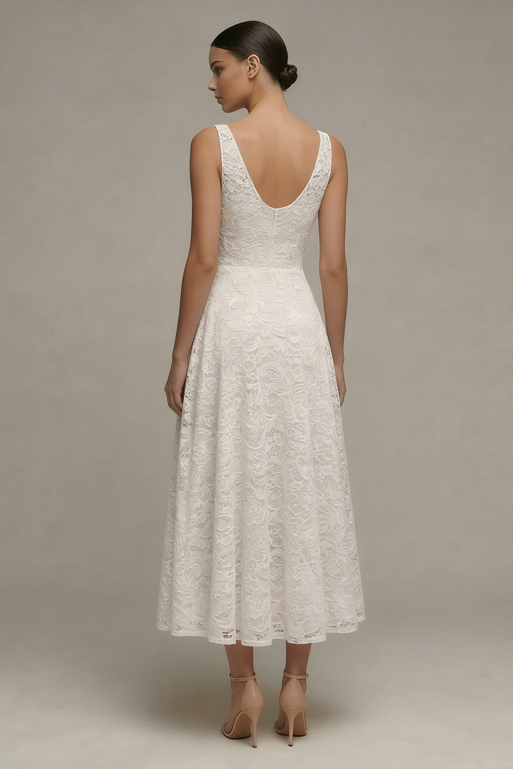 Floral V-Neck Ivory A Line Maxi Boho Lace Engagement Dress