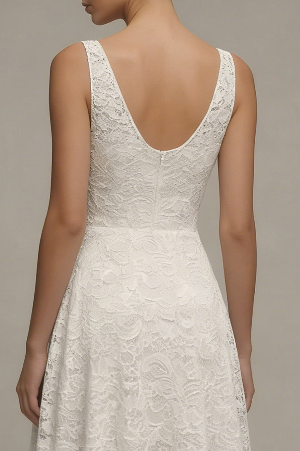 Floral V-Neck Ivory A Line Maxi Boho Lace Engagement Dress