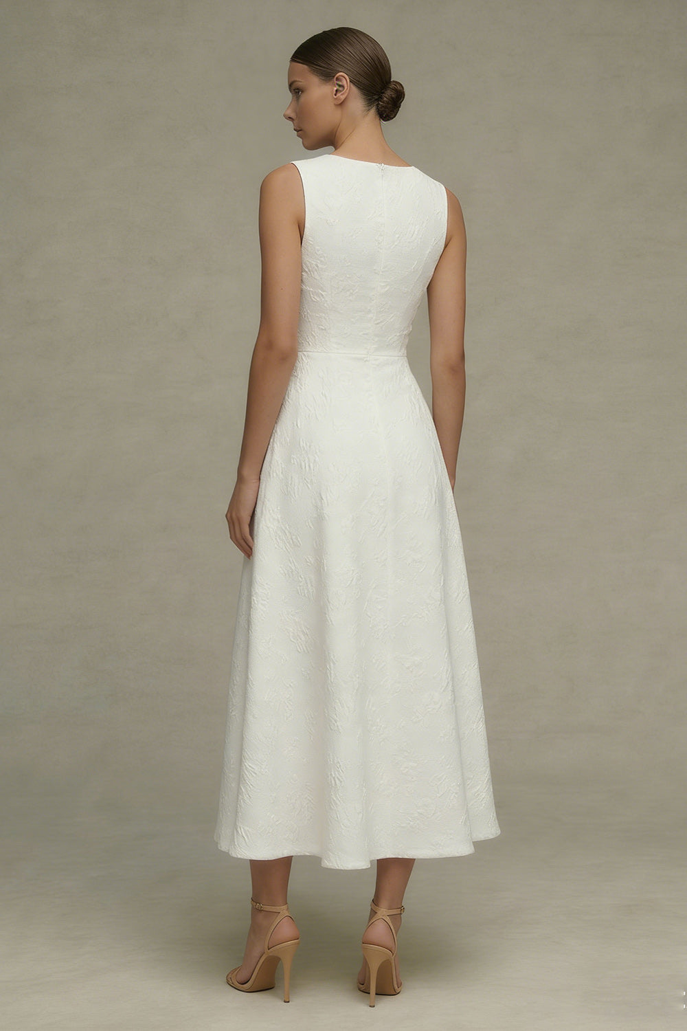 Floral Round Neck Maxi White A Line Engagement Dress