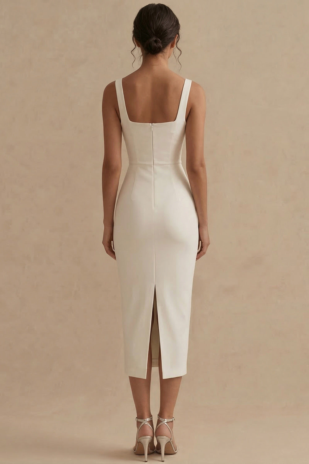 Square Neck Maxi Bodycon White Engagement Dress