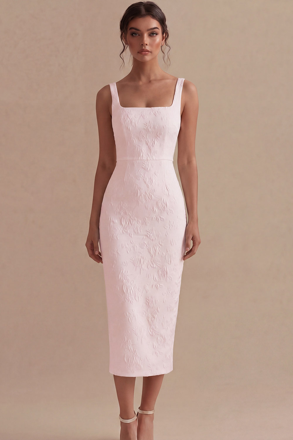 Floral Square Neck White Bodycon Maxi Engagement Dress