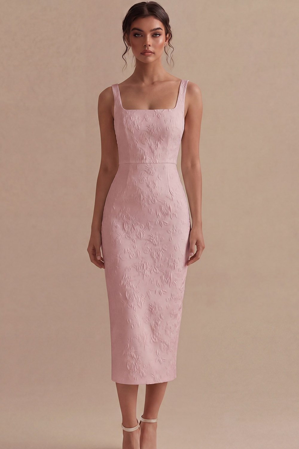 Floral Square Neck White Bodycon Maxi Engagement Dress
