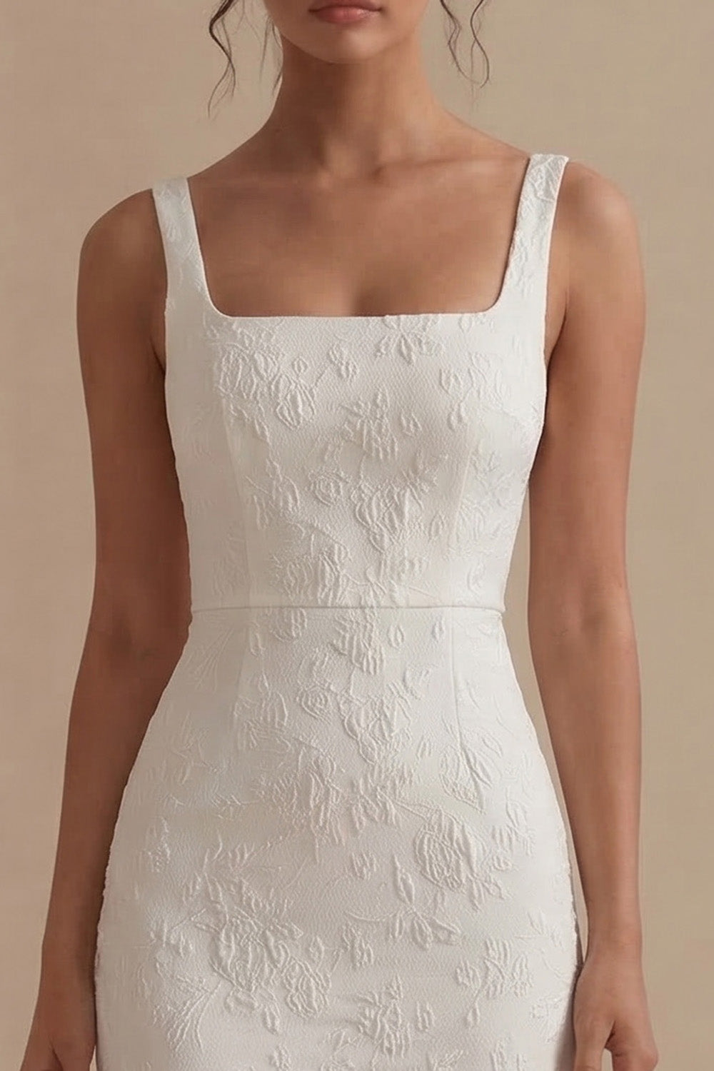 Floral Square Neck White Bodycon Maxi Engagement Dress