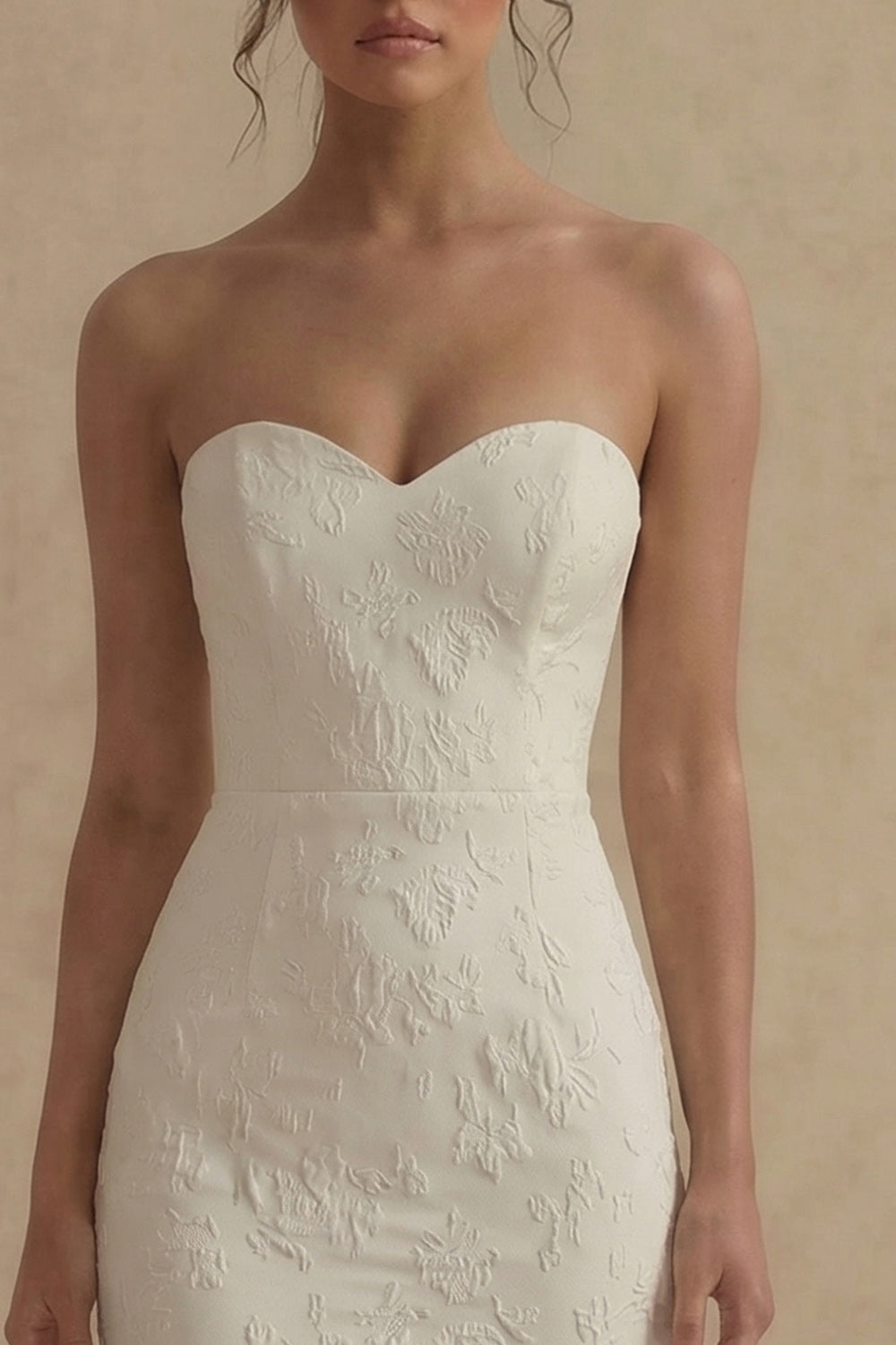 Floral Strapless White Maxi Mermaid Engagement Dress