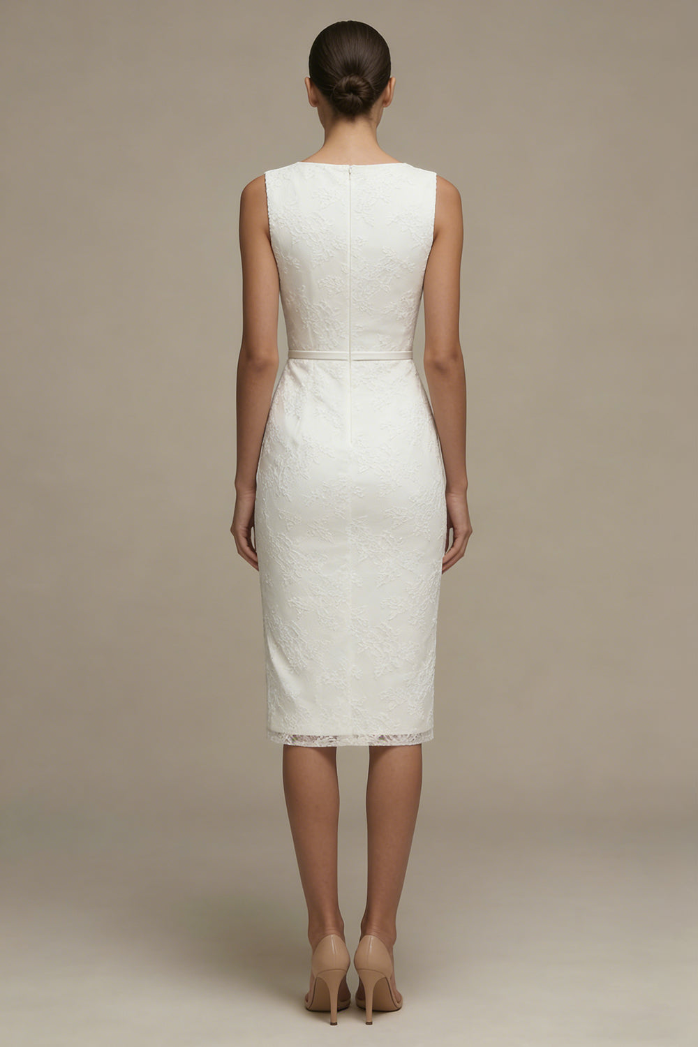Bodycon Floral Bateau Neck Midi White Boho Rehearsal Dinner Dress