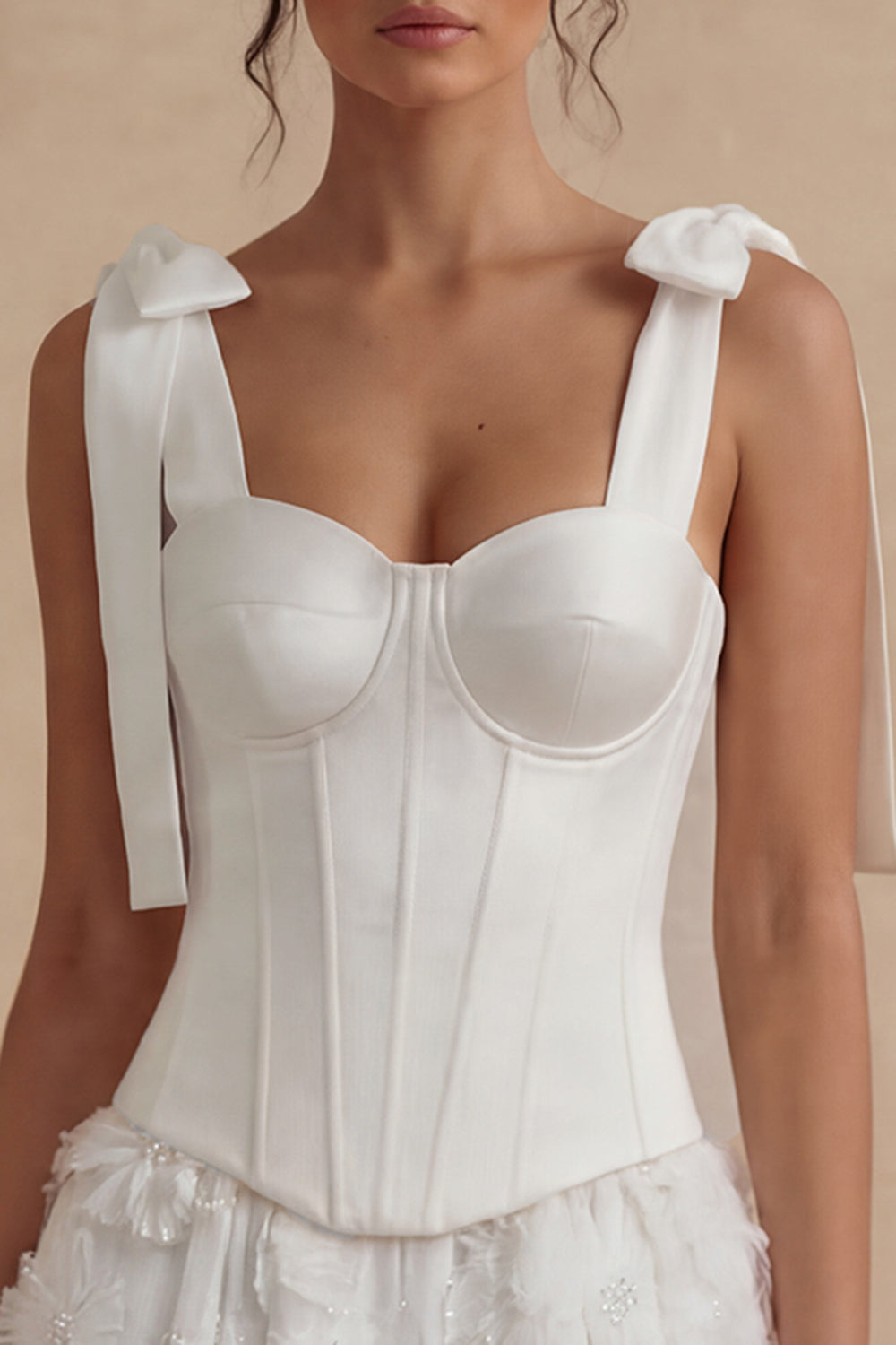 Corset Beaded A Line Floral Short White Graduation Dress with Bow