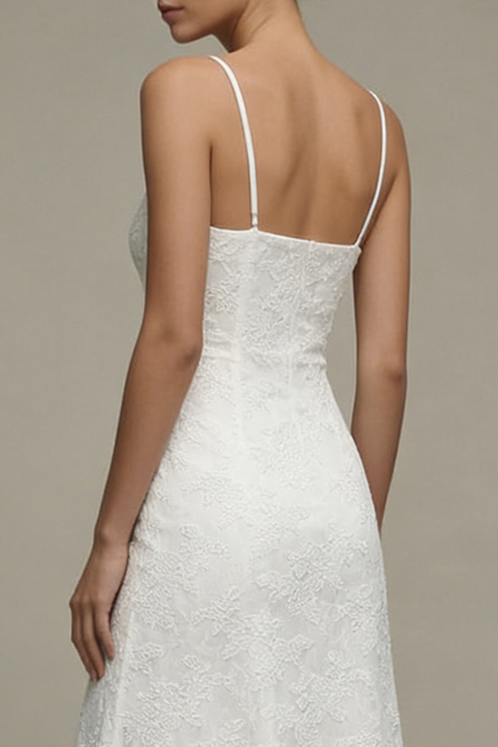 A Line Floral Spaghetti Straps Midi White Rehearsal Dinner Dress