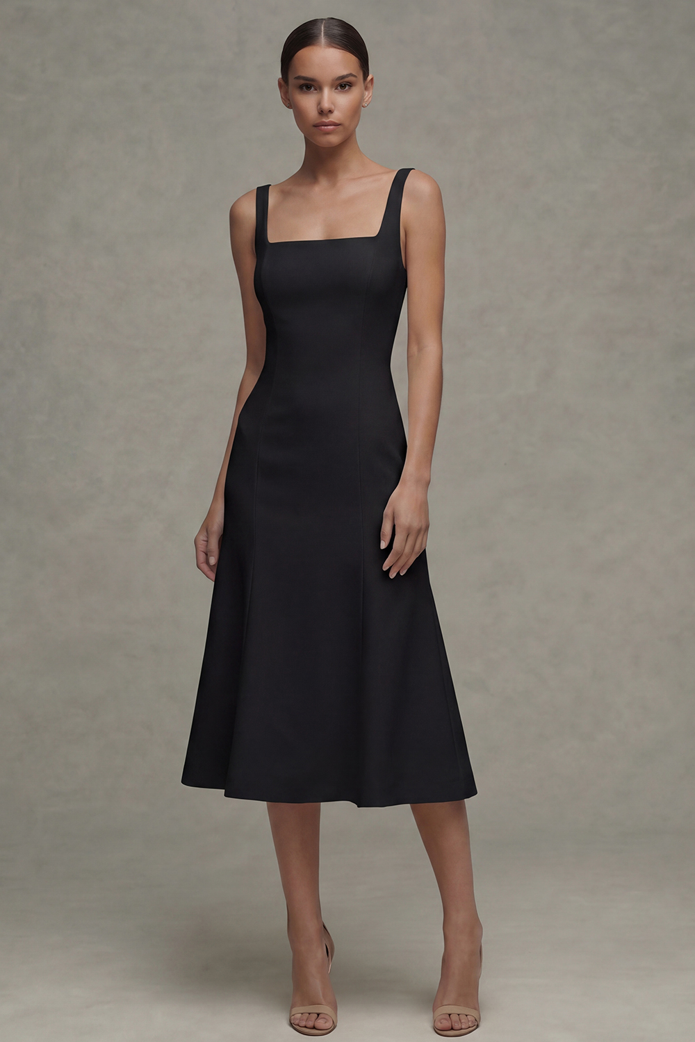 Square Neck Midi White A Line Rehearsal Dinner Dress