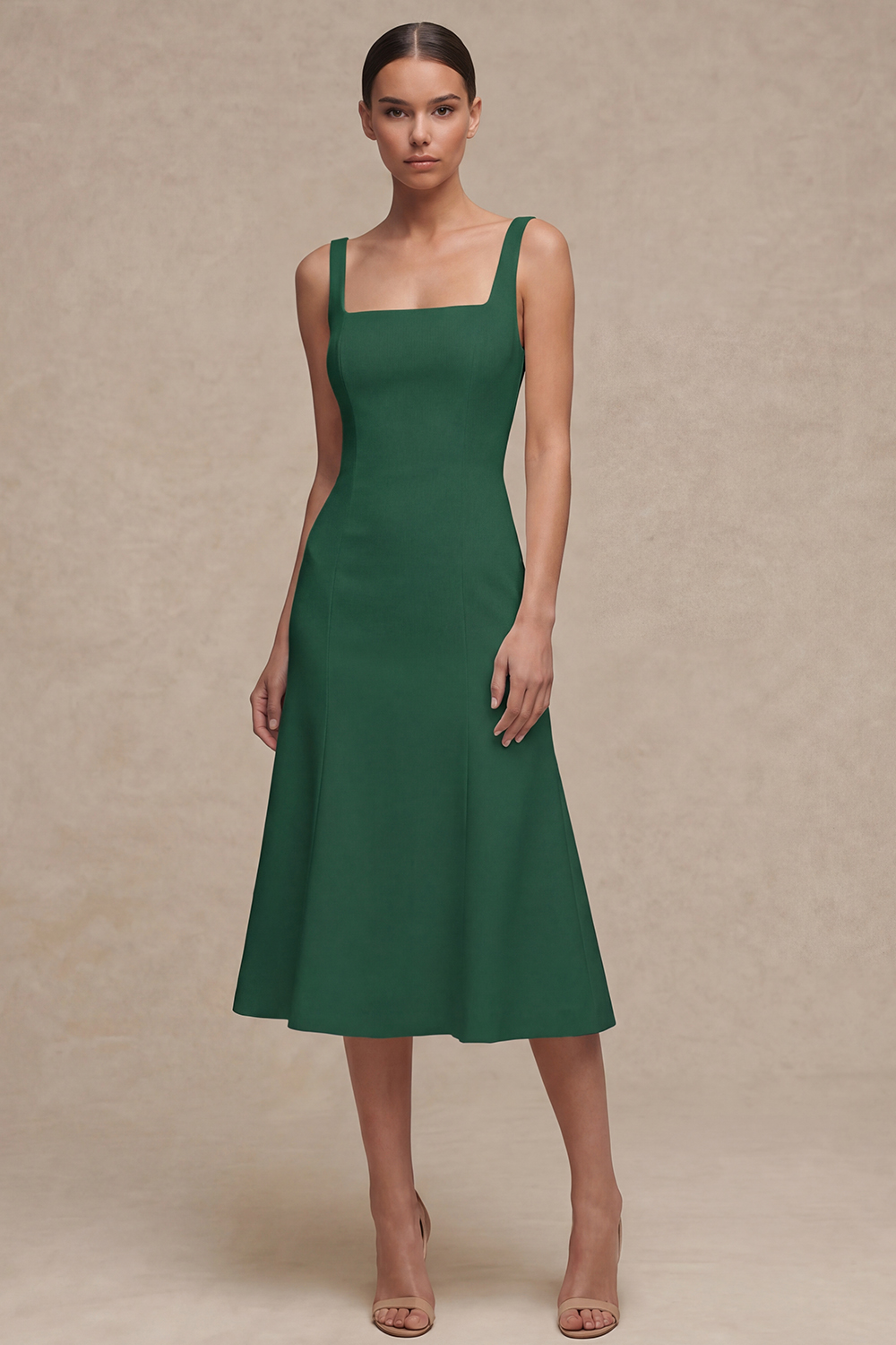Square Neck Midi White A Line Rehearsal Dinner Dress