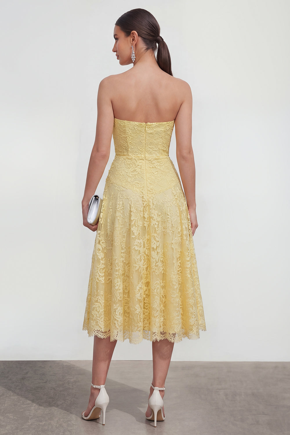 Sweetheart Ruched Lace Floral Butter Yellow A Line Maxi Formal Dress
