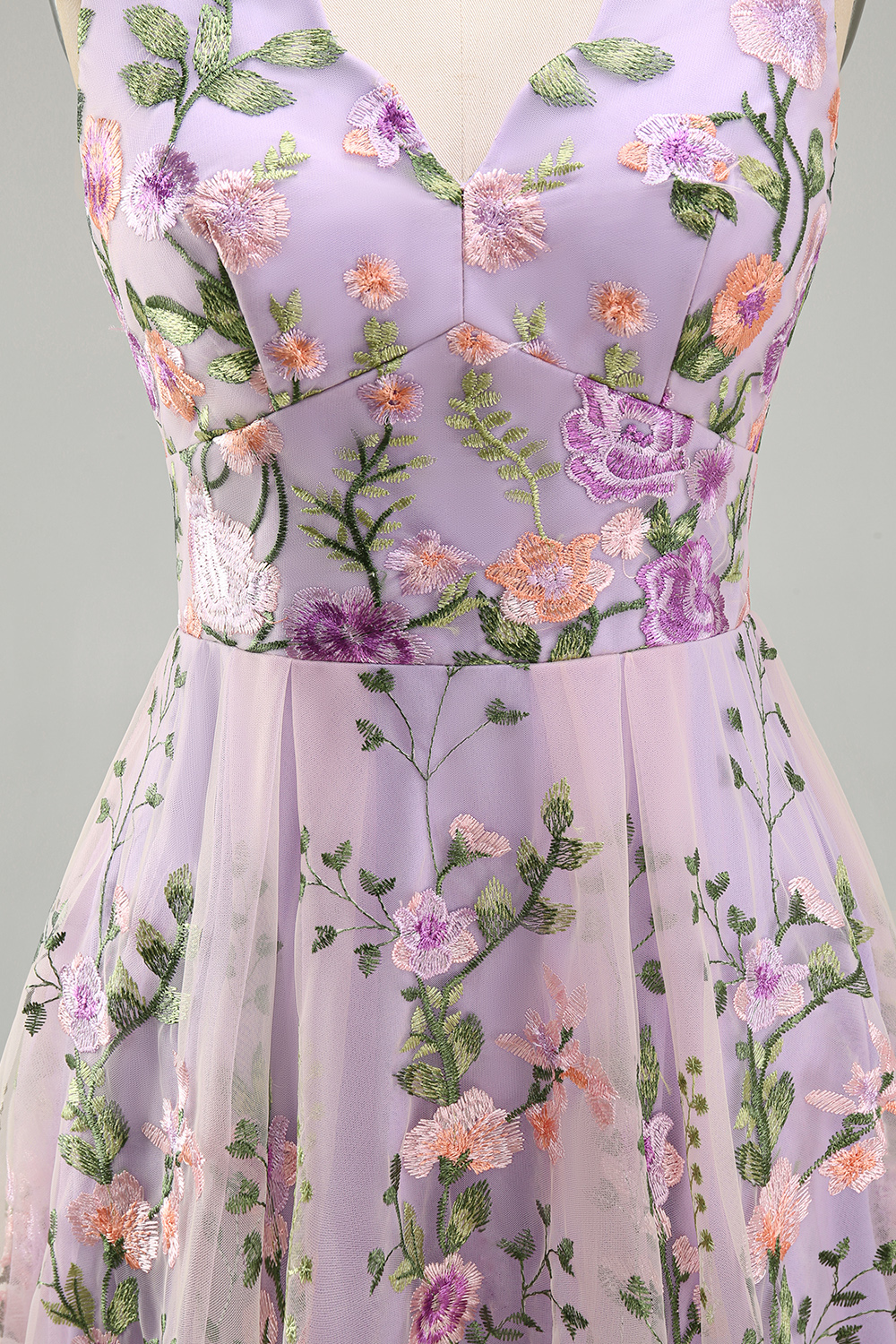 A Line Maxi Floral Lilac V-Neck Formal Dress