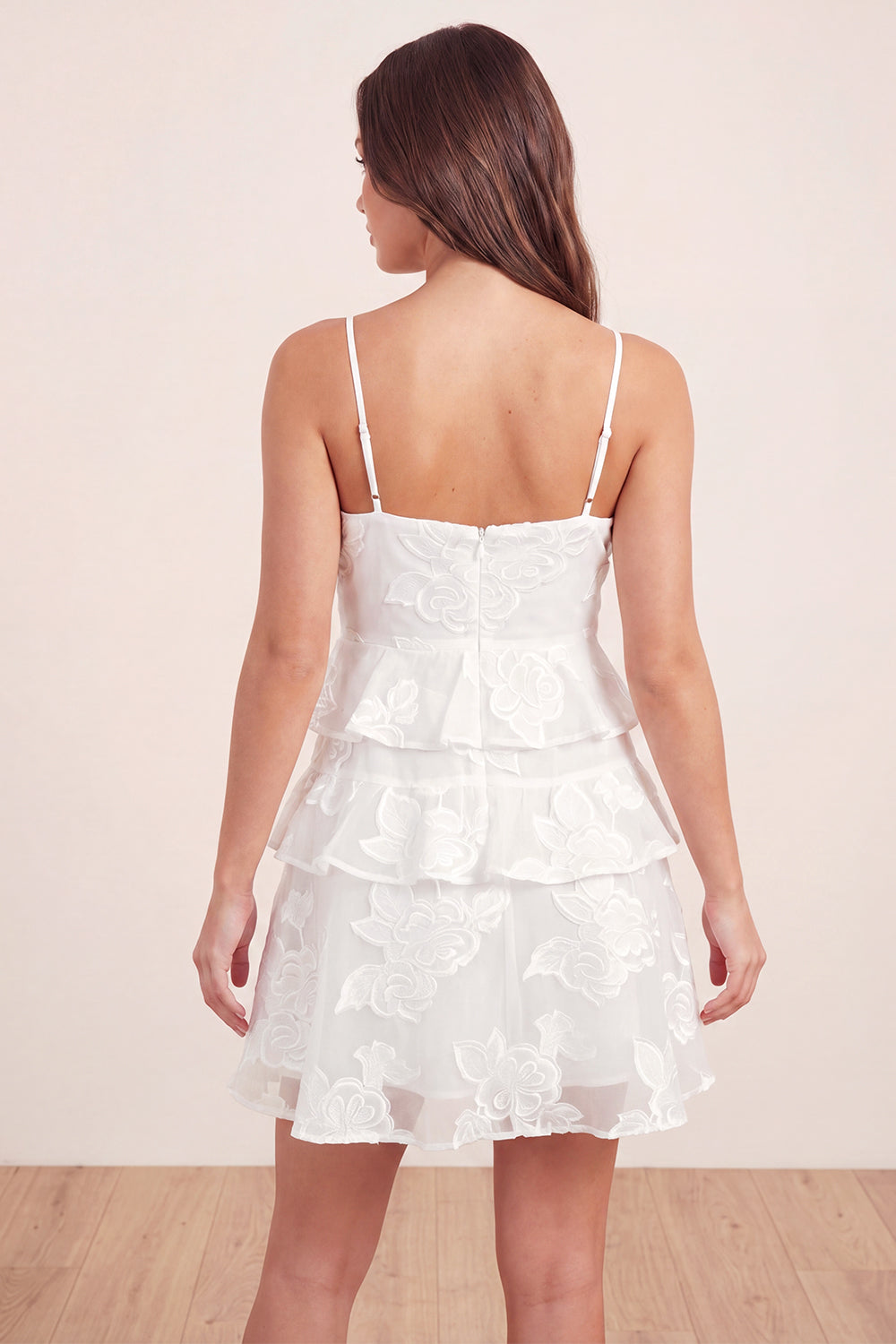 White Short A Line Spaghetti Straps Floral Graduation Dress with Ruffles