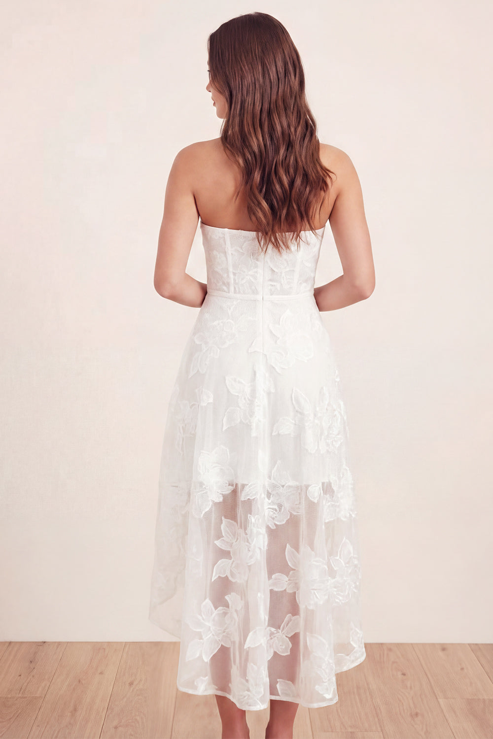 Basque Waist Floral White Maxi A Line Corset Graduation Dress with Ruffles