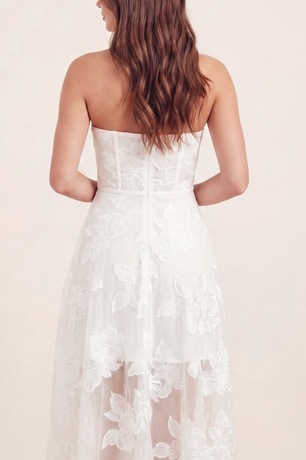 Basque Waist Floral White Maxi A Line Corset Graduation Dress with Ruffles