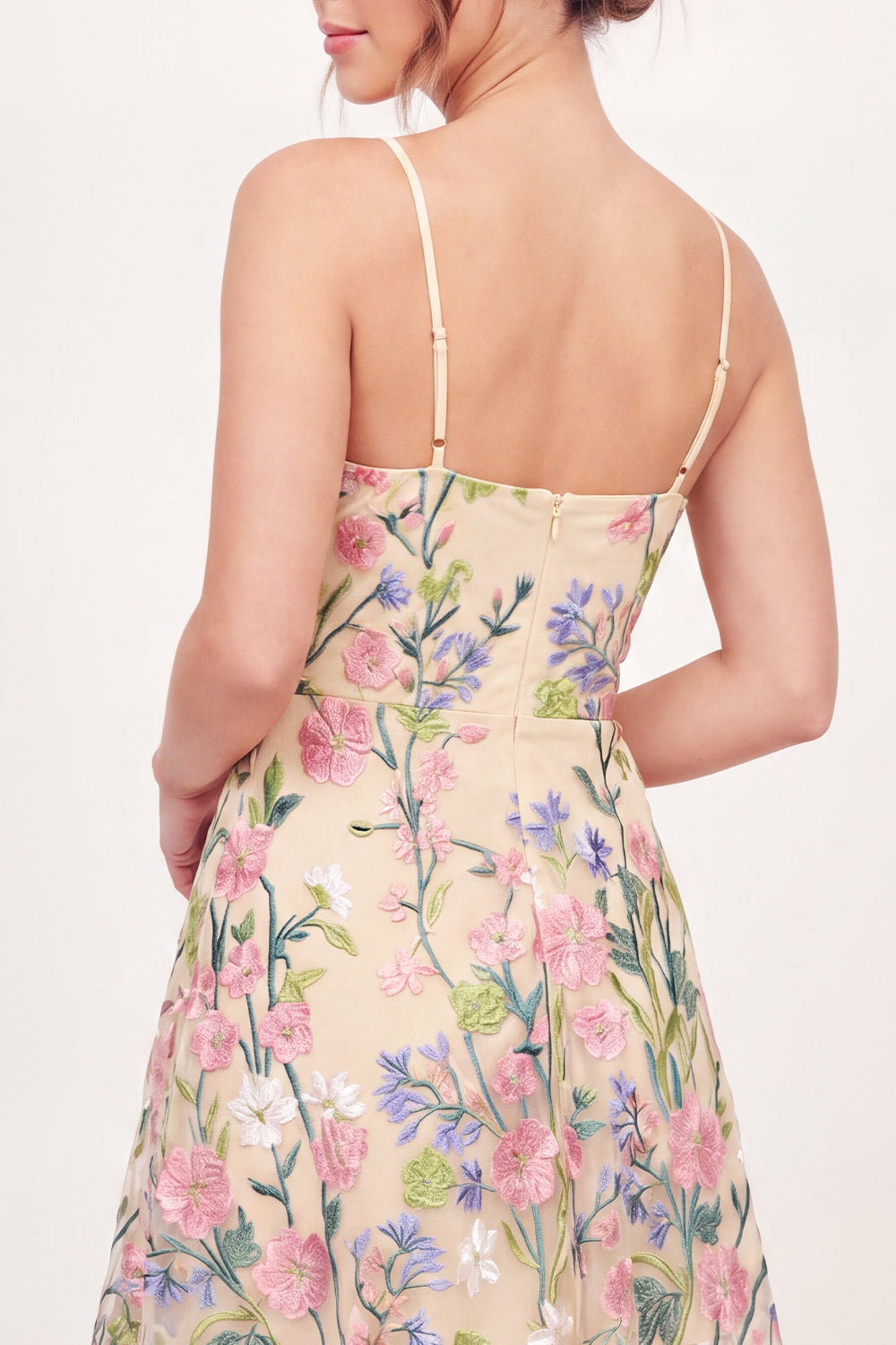 Butter Yellow V-Neck Floral A Line Short Graduation Dress