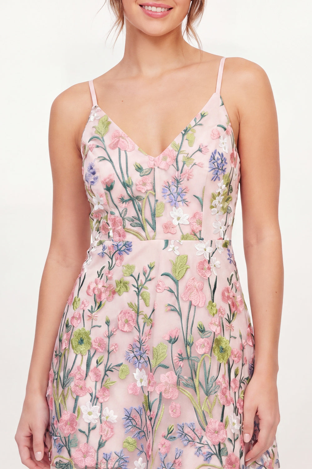 Spaghetti Straps Pink Floral A Line Short Graduation Dress