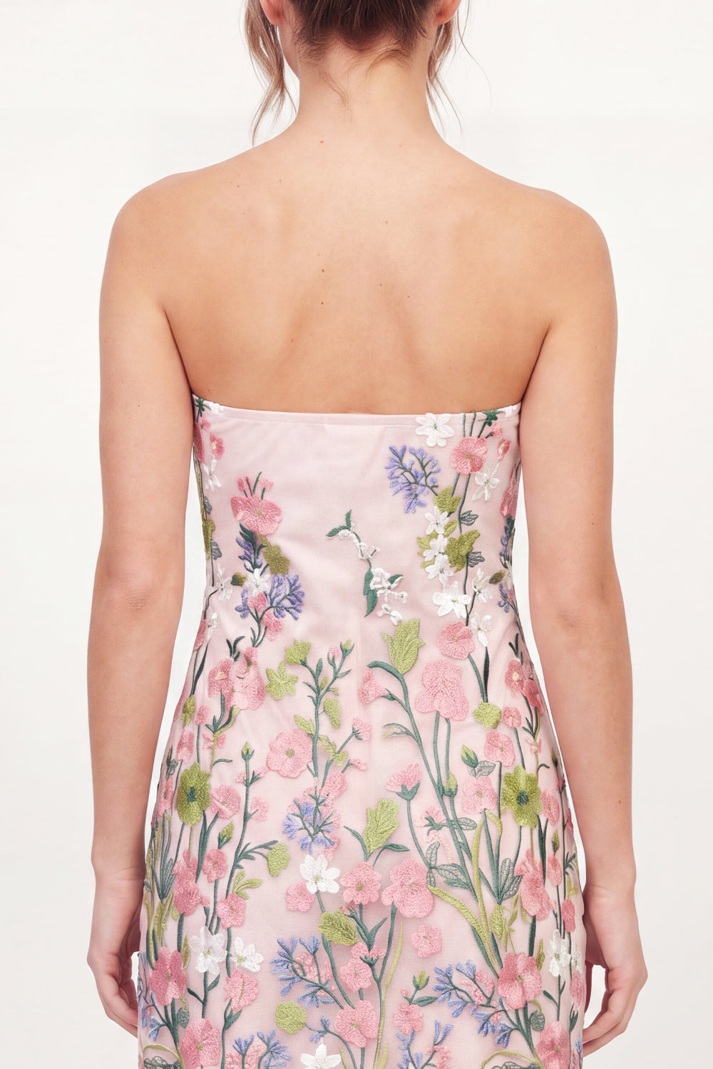 Pink A Line Short Floral Strapless Graduation Dress