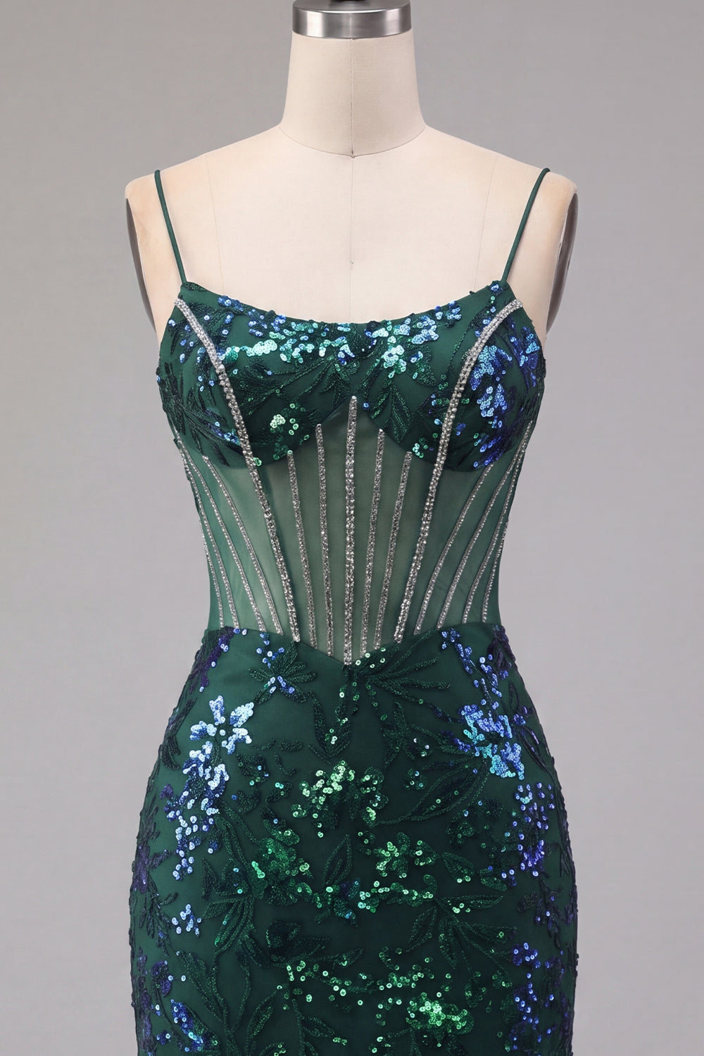 Sparkly Dark Green Tight Short Corset Floral Homecoming Dress with Beading