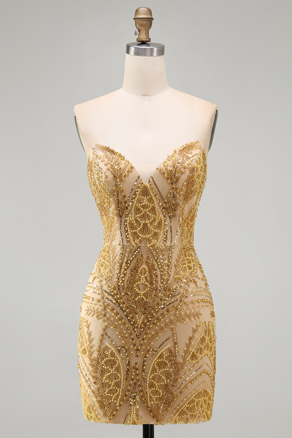 Beaded Sparkly Golden Tight Short Homecoming Dress