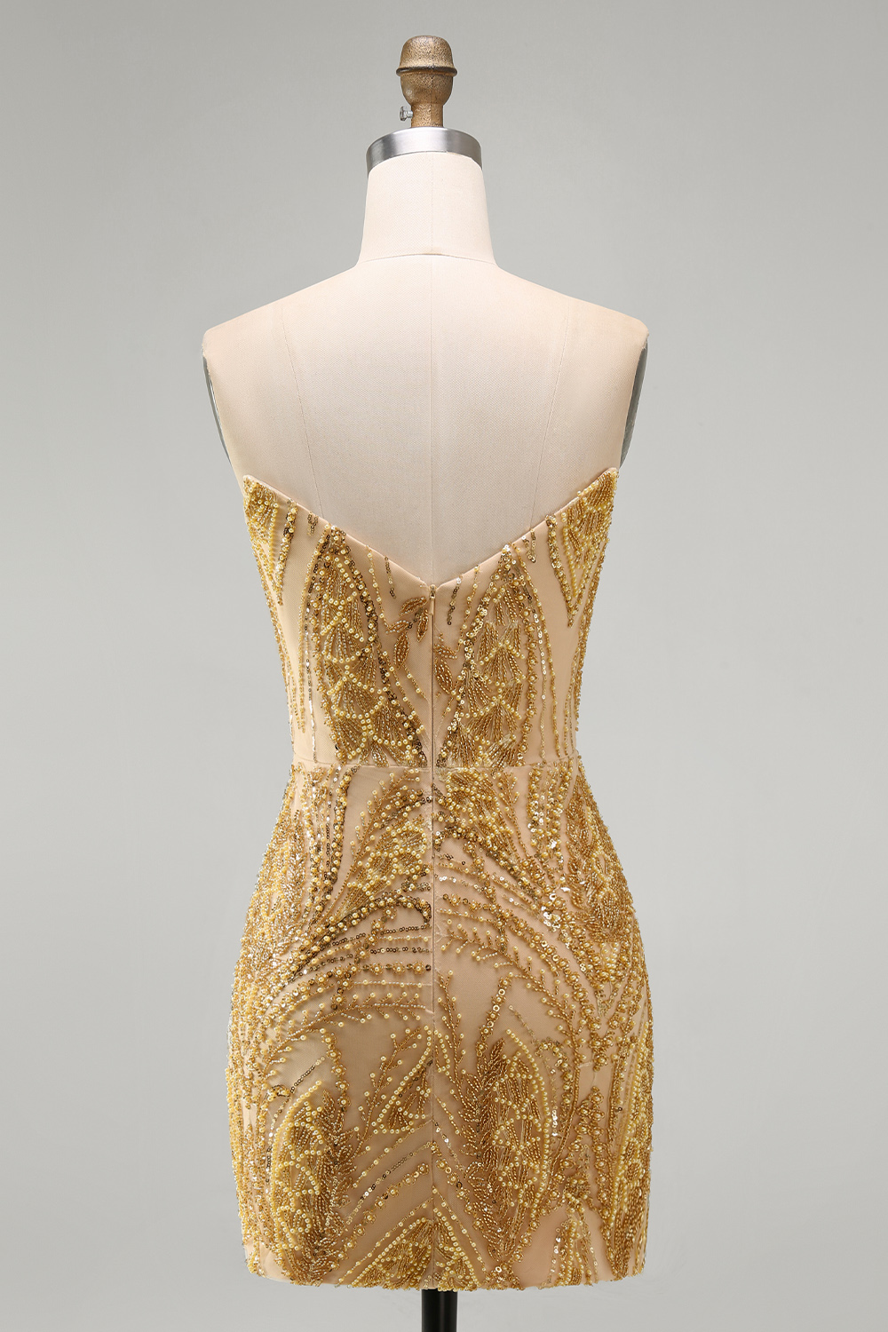 Beaded Sparkly Golden Tight Short Homecoming Dress