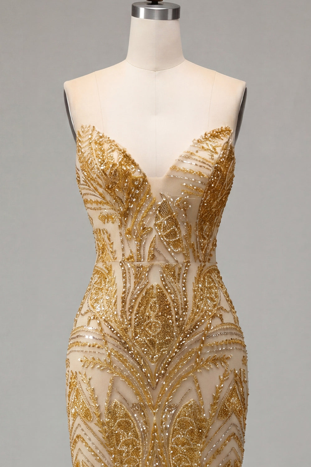 Beaded Sparkly Golden Tight Short Homecoming Dress