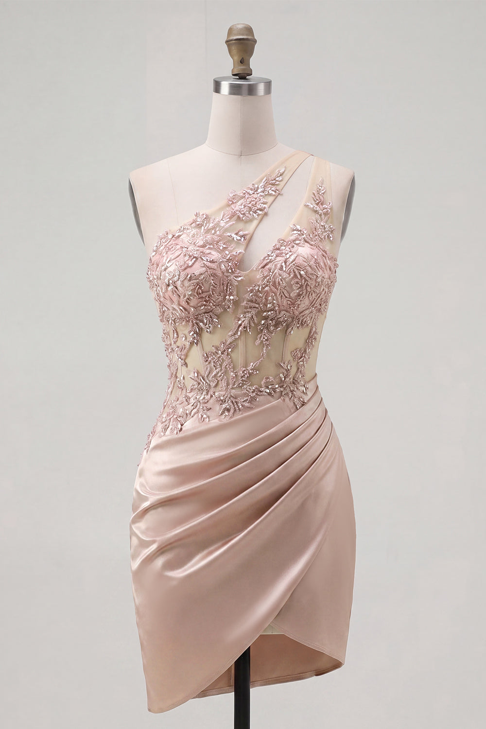 Corset Beaded Keyhole Sparkly Champagne Tight Short Homecoming Dress