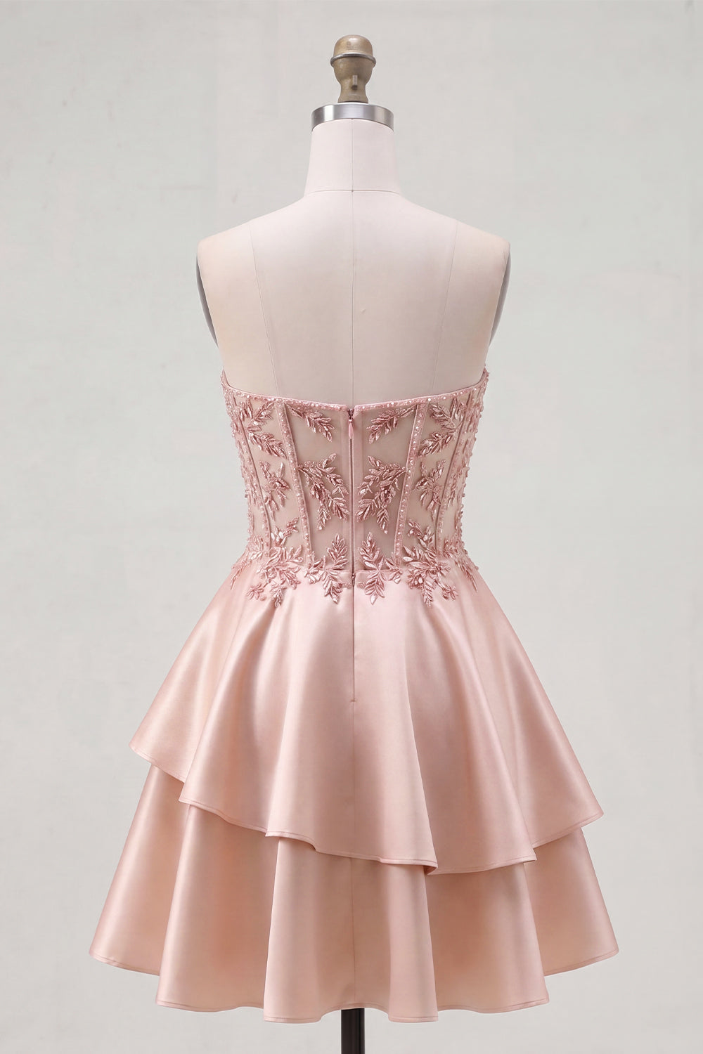 Sparkly Champagne A Line Short Corset Beaded Homecoming Dress with Ruffles