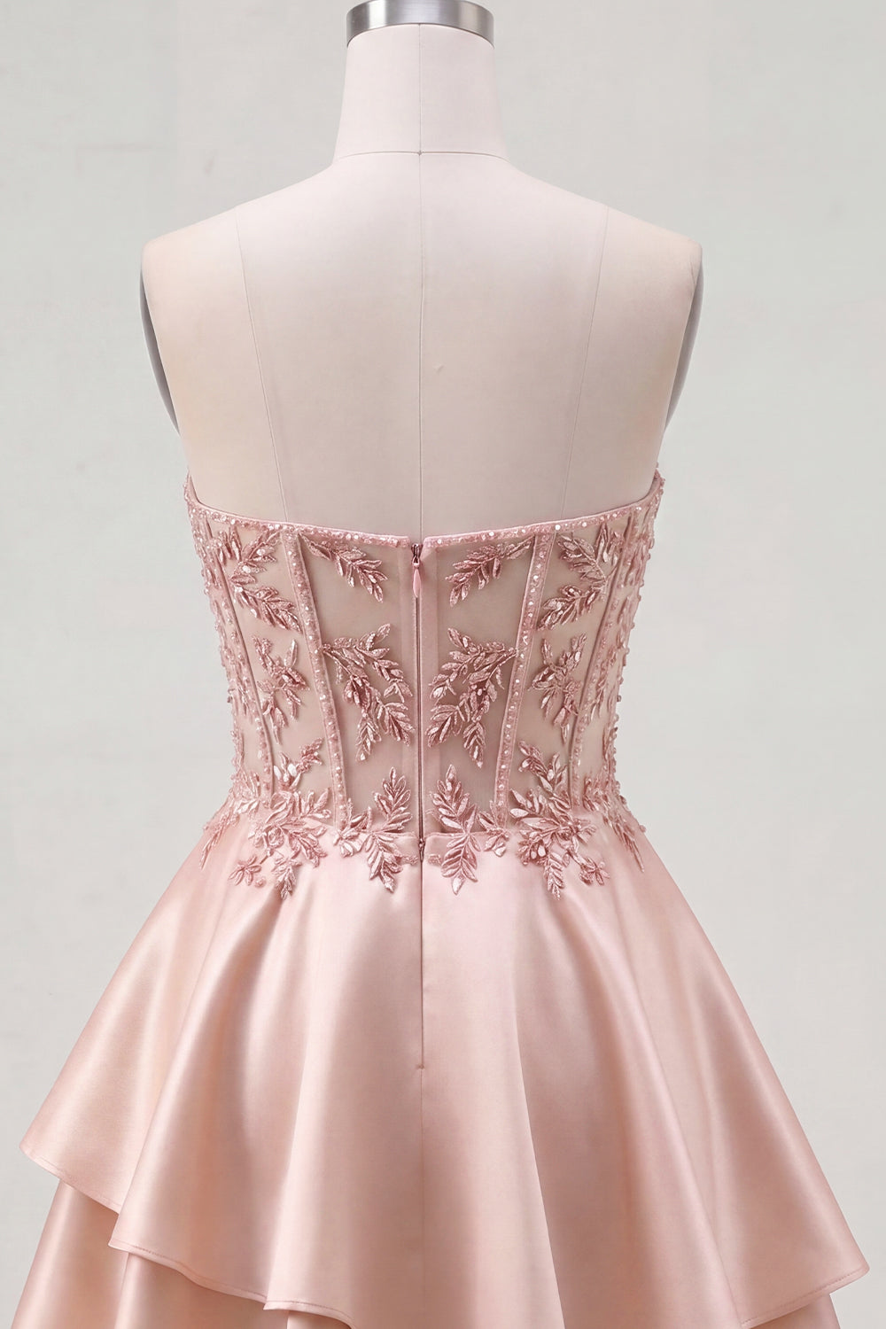 Sparkly Champagne A Line Short Corset Beaded Homecoming Dress with Ruffles
