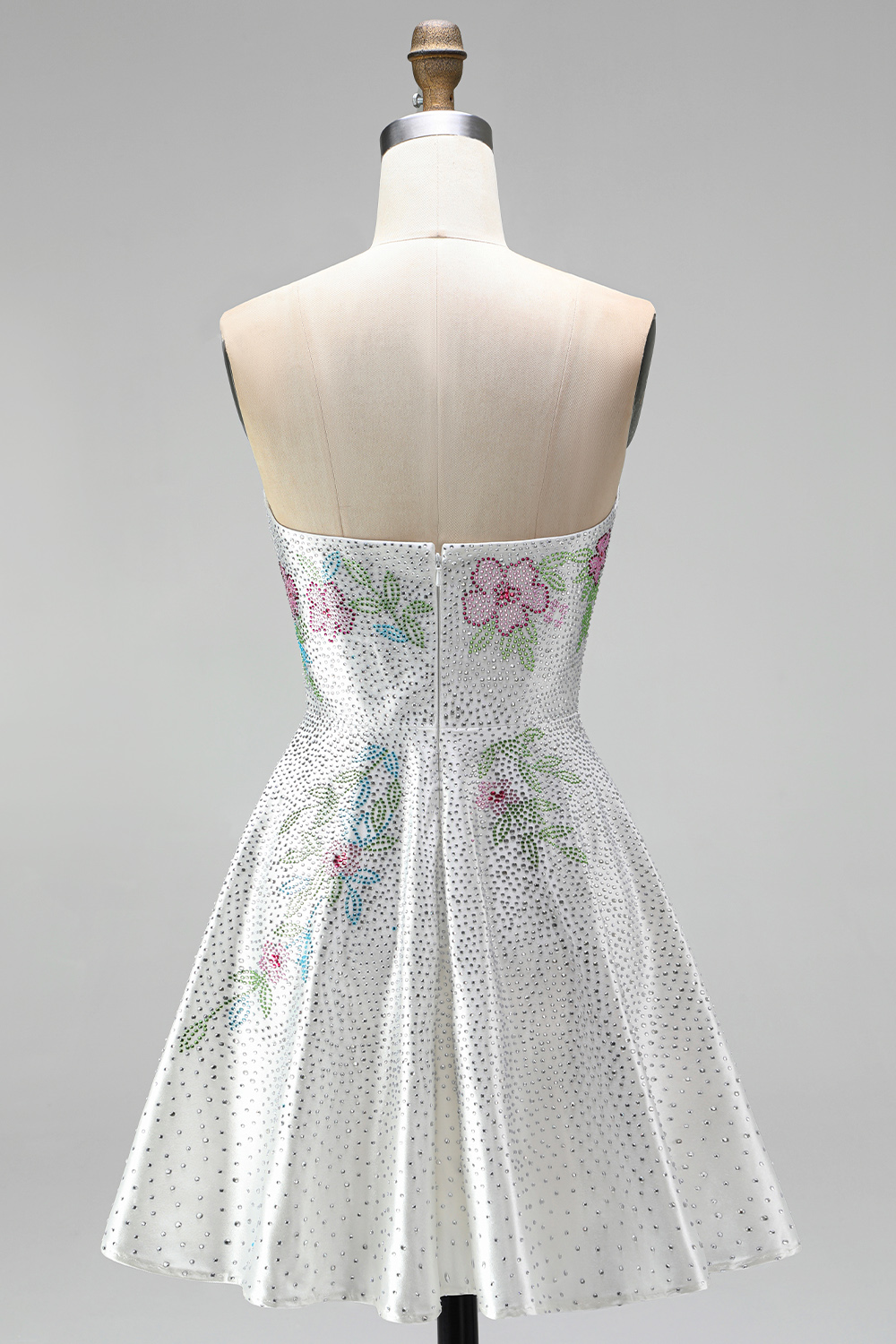Sparkly White A Line Beaded Short Floral Homecoming Dress