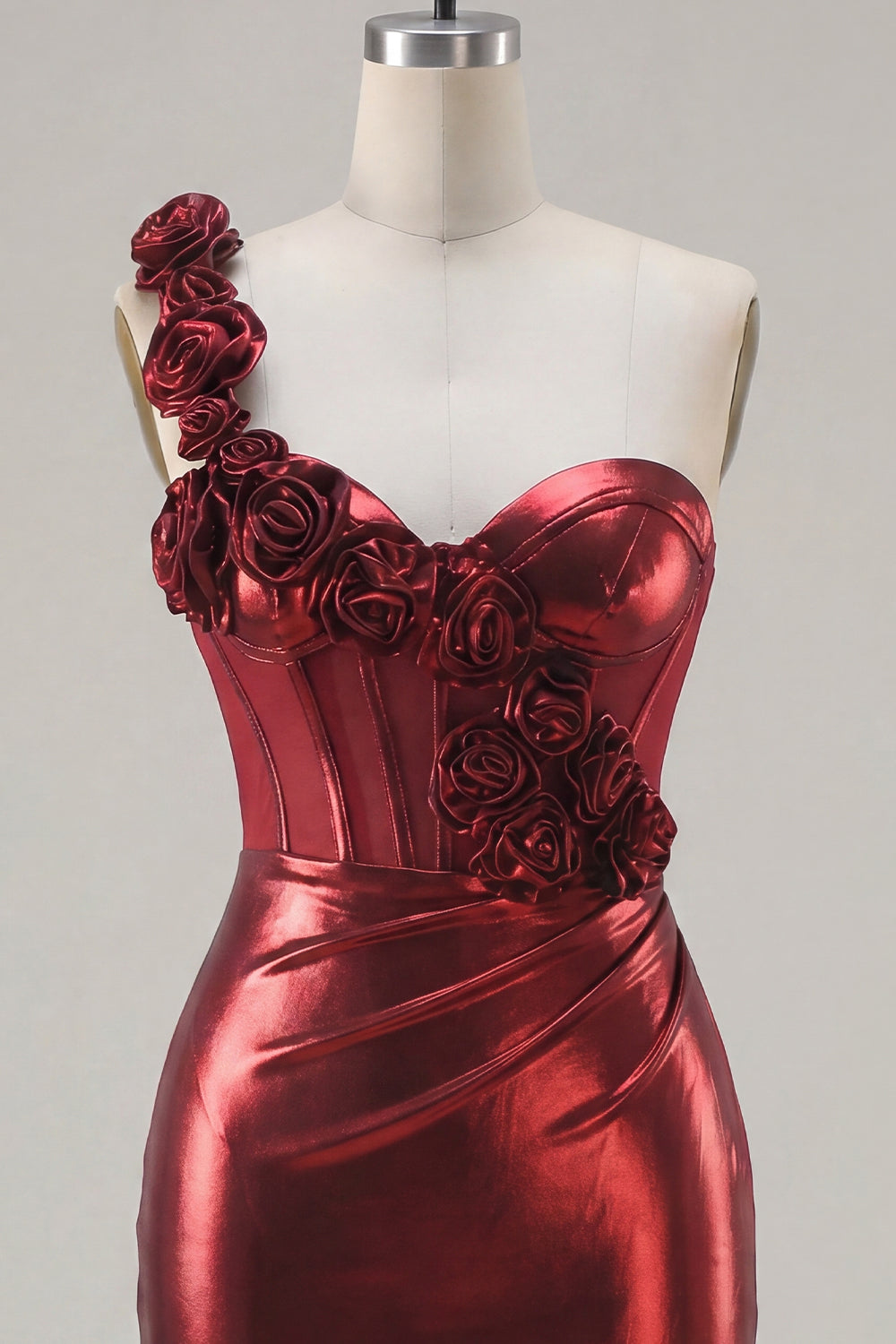 Burgundy Tight Short Ruched Corset Homecoming Dress with 3D Flowers