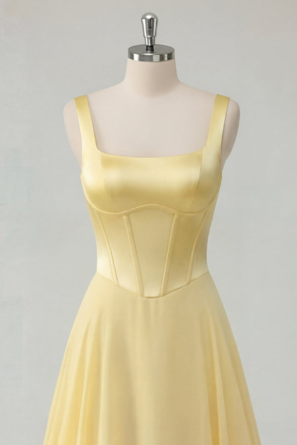 Thick Straps Corset A Line Butter Yellow Long Prom Dress