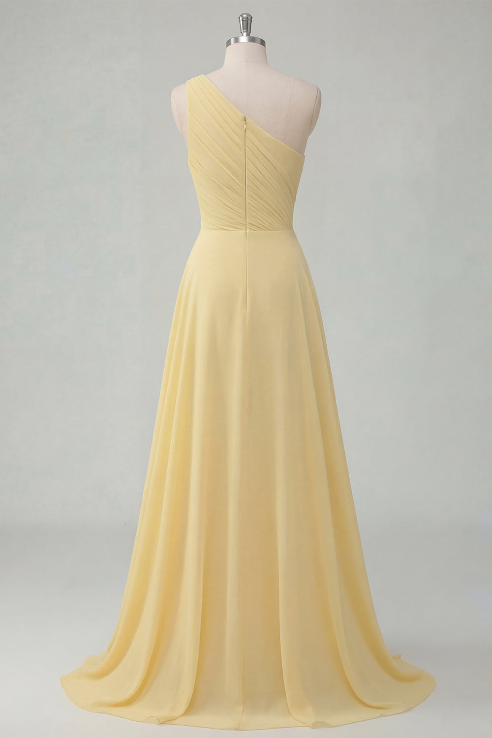 Ruched A Line One Shoulder Butter Yellow Prom Dress with Side Cape