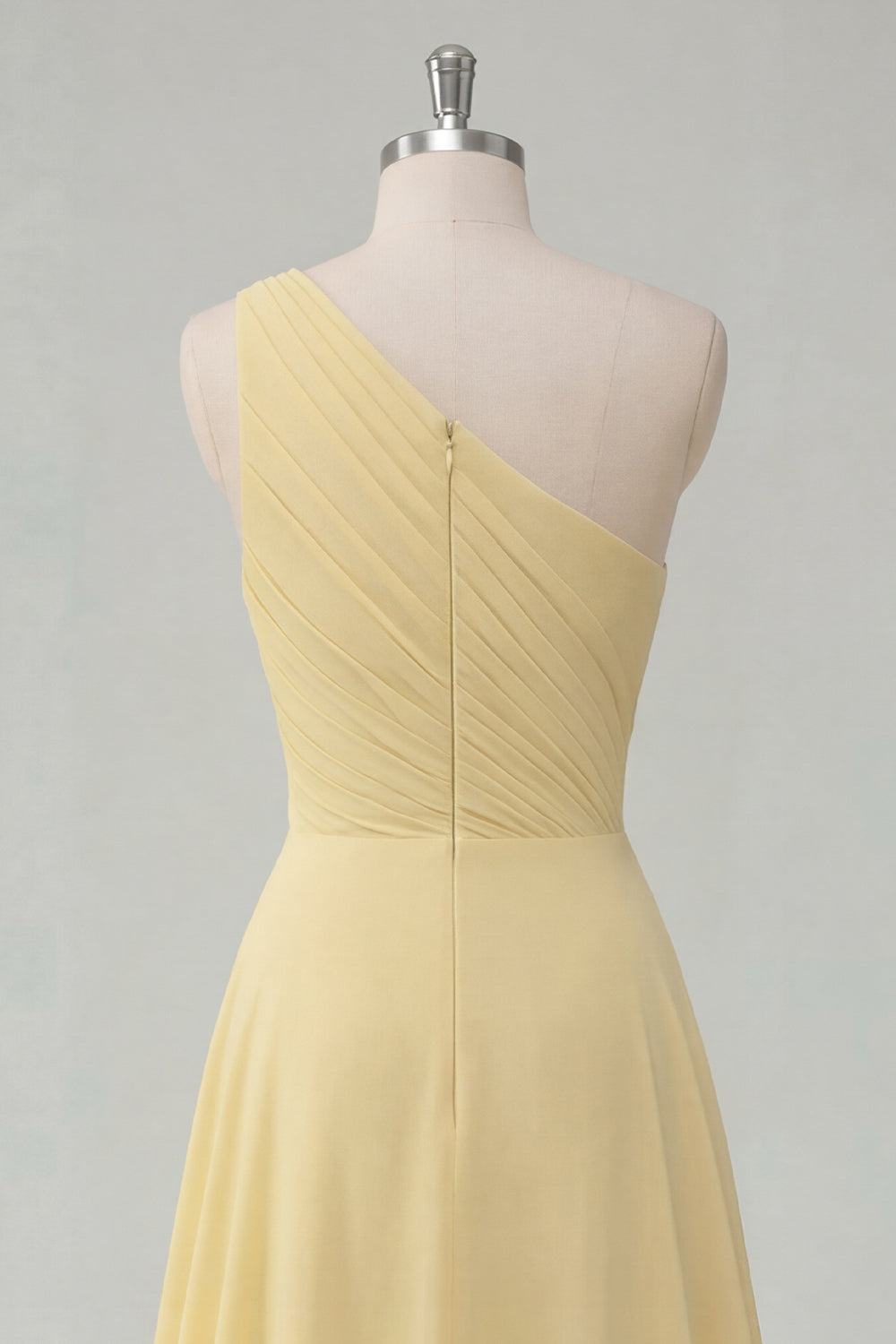Ruched A Line One Shoulder Butter Yellow Prom Dress with Side Cape