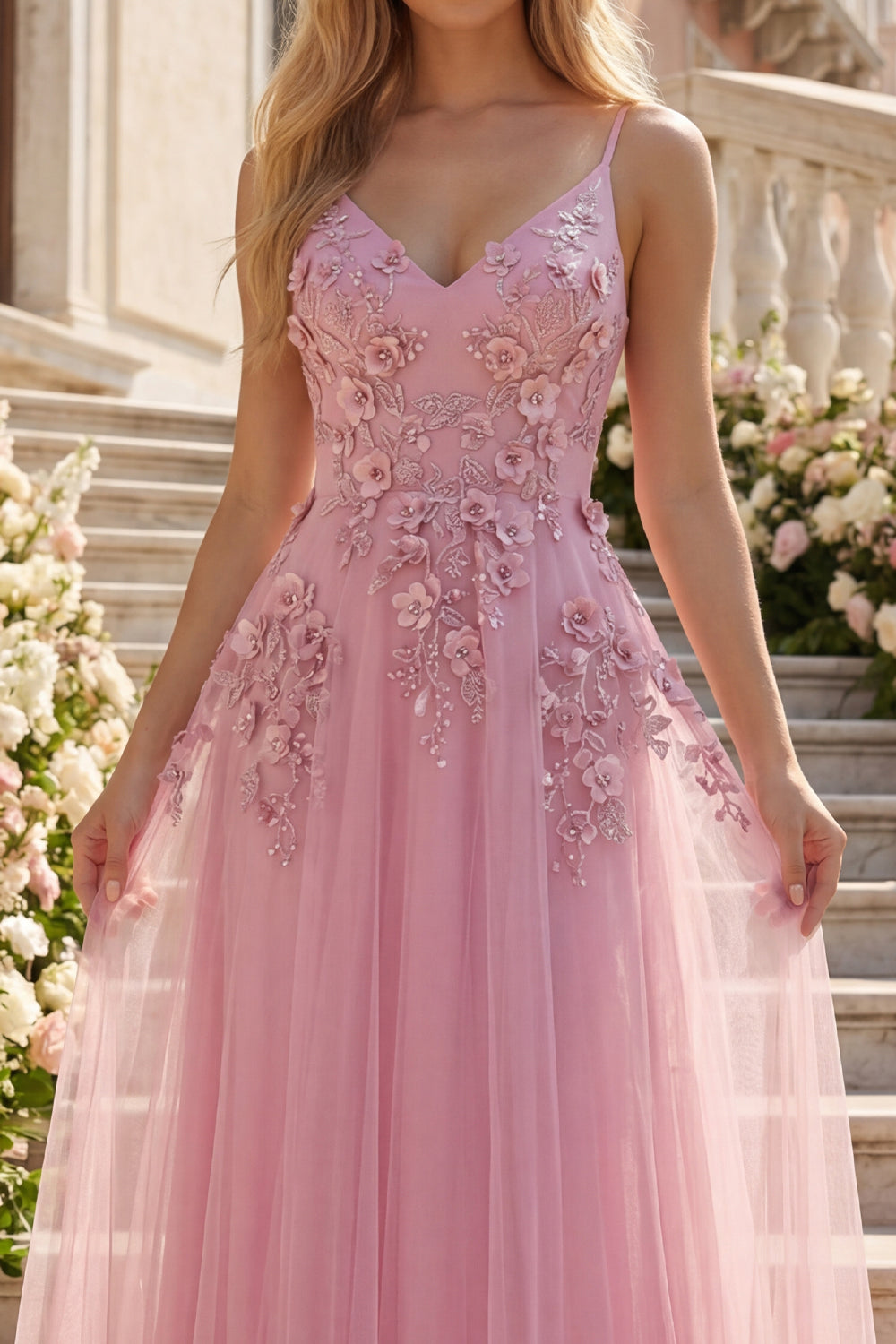 Floral Beaded Spaghetti Straps Sparkly Taro A Line Prom Dress